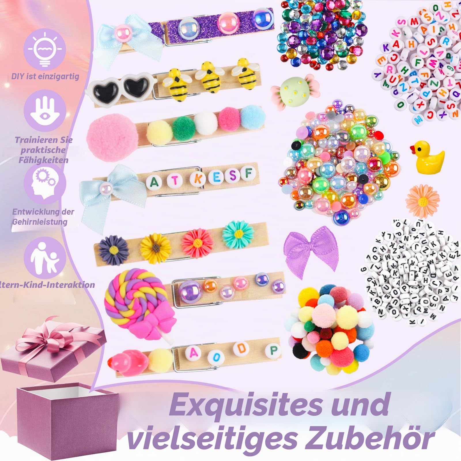 80 Stück Spirit Clips Wäscheklammern Holz Cheer Pins für Rucksäcke Mit 90 Mini-Harz-Enten, Mini-Schleifen, Kleidernadeln, Dekorationen, Band, Team, Klassenzimmer