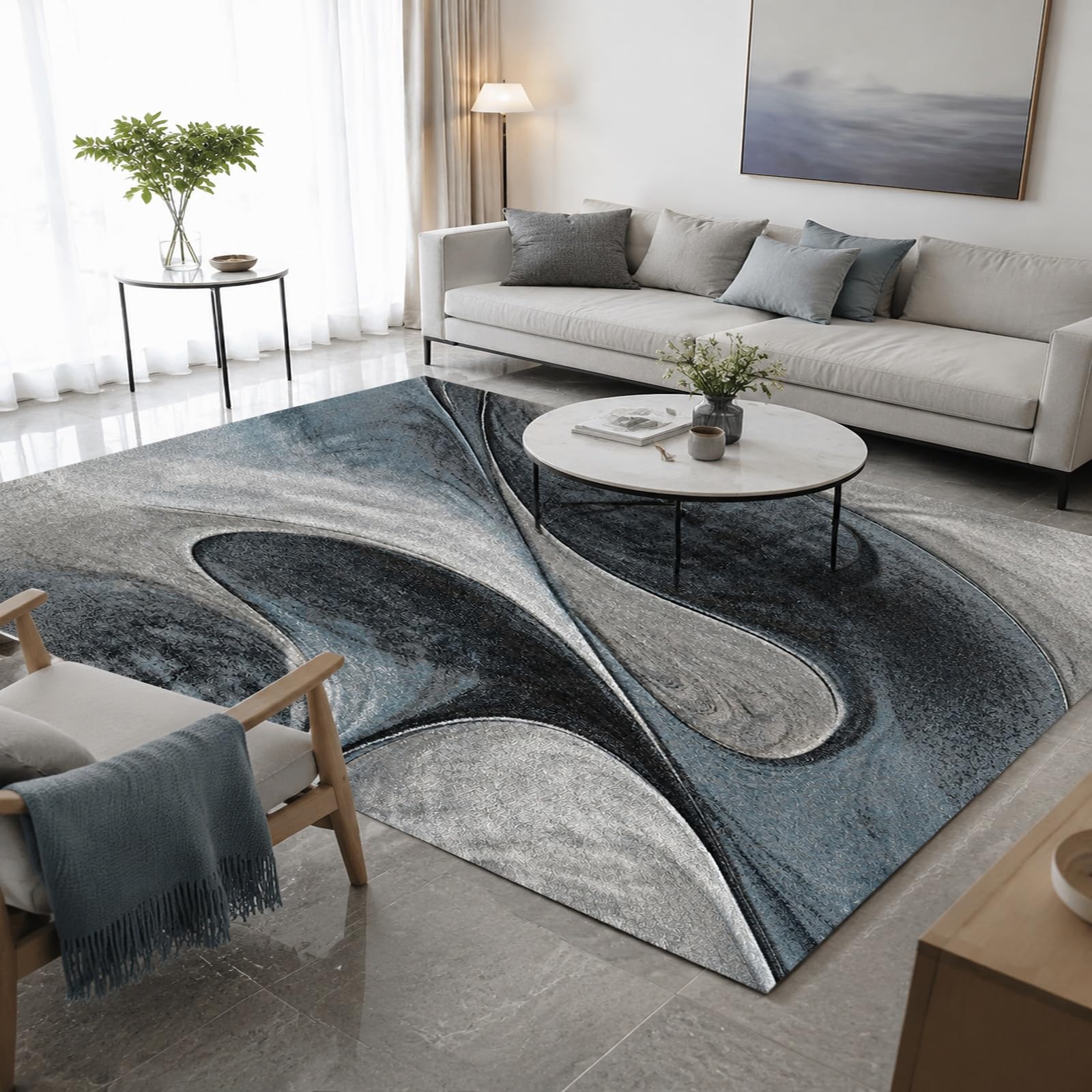 Tapis abstrait moderne gris 200x300 cm pour grand salon contemporain et chambre
