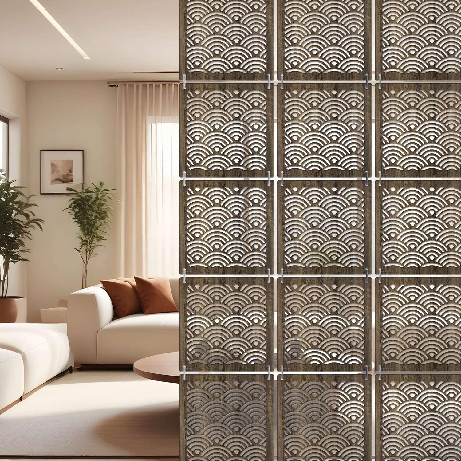 RANDOM Wooden Hanging Room Divider Panel Set | 12 Pcs Partition for Living Room | Decorative Partition Wall Divider, Modern Hanging Dividers, Space Separator for Home and Office Décor (RSD-8149)-image-27