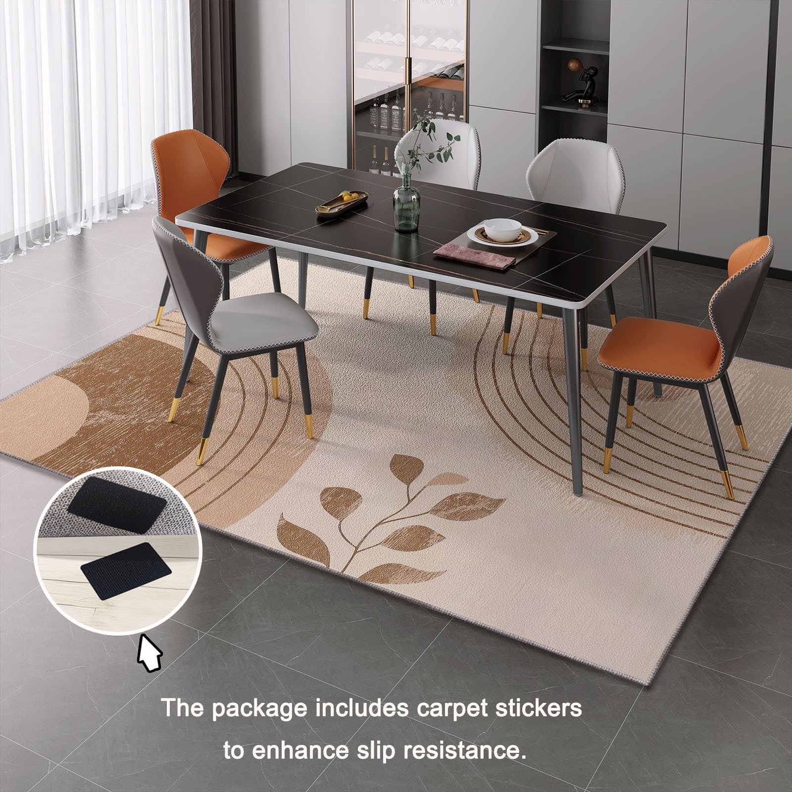 rutschfest Teppich Schlafzimmer 120 x 180 cm, Beige Bohemian Minimalist Linienkunst Pflanzen Waschbar Teppiche Wohnzimmer, Kurzflor Pflegeleicht & Weich Teppich für Flur & Küche
