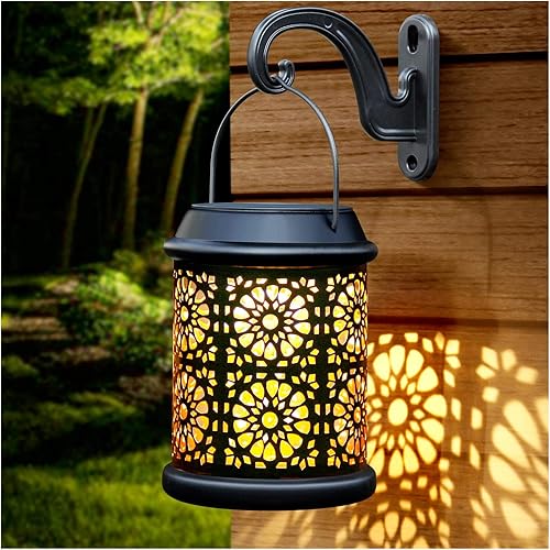 DenicMic Farol solar para exteriores, luces solares para exteriores, linterna colgante con mango y gancho, impermeable, 25 lúmenes, blanco cálido,