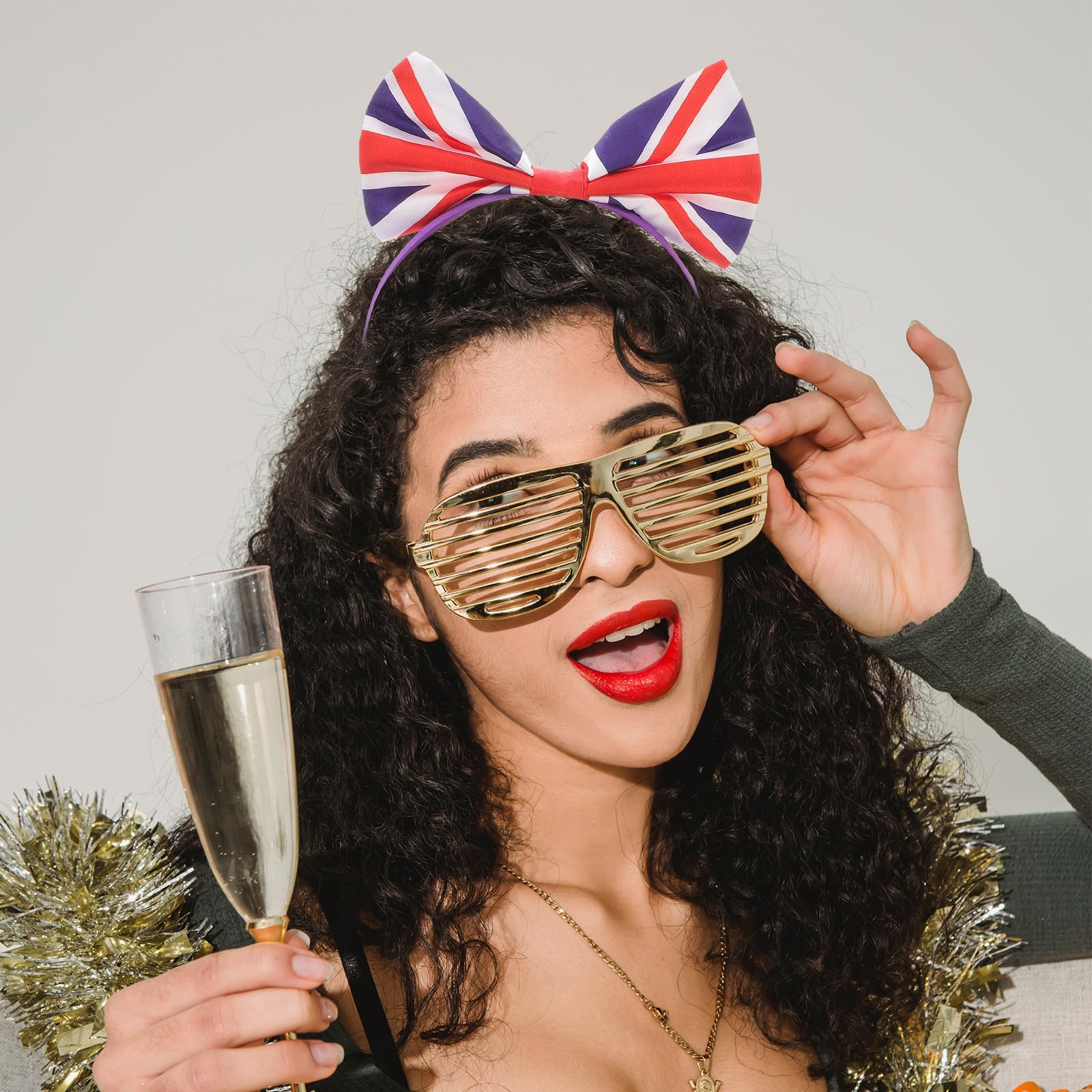SEWACC 15 Piezas Diademas Lazo Grande y Bandera Británica para Fiesta Temática, Accesorio de Satén Cómodo y Resistente Pelo