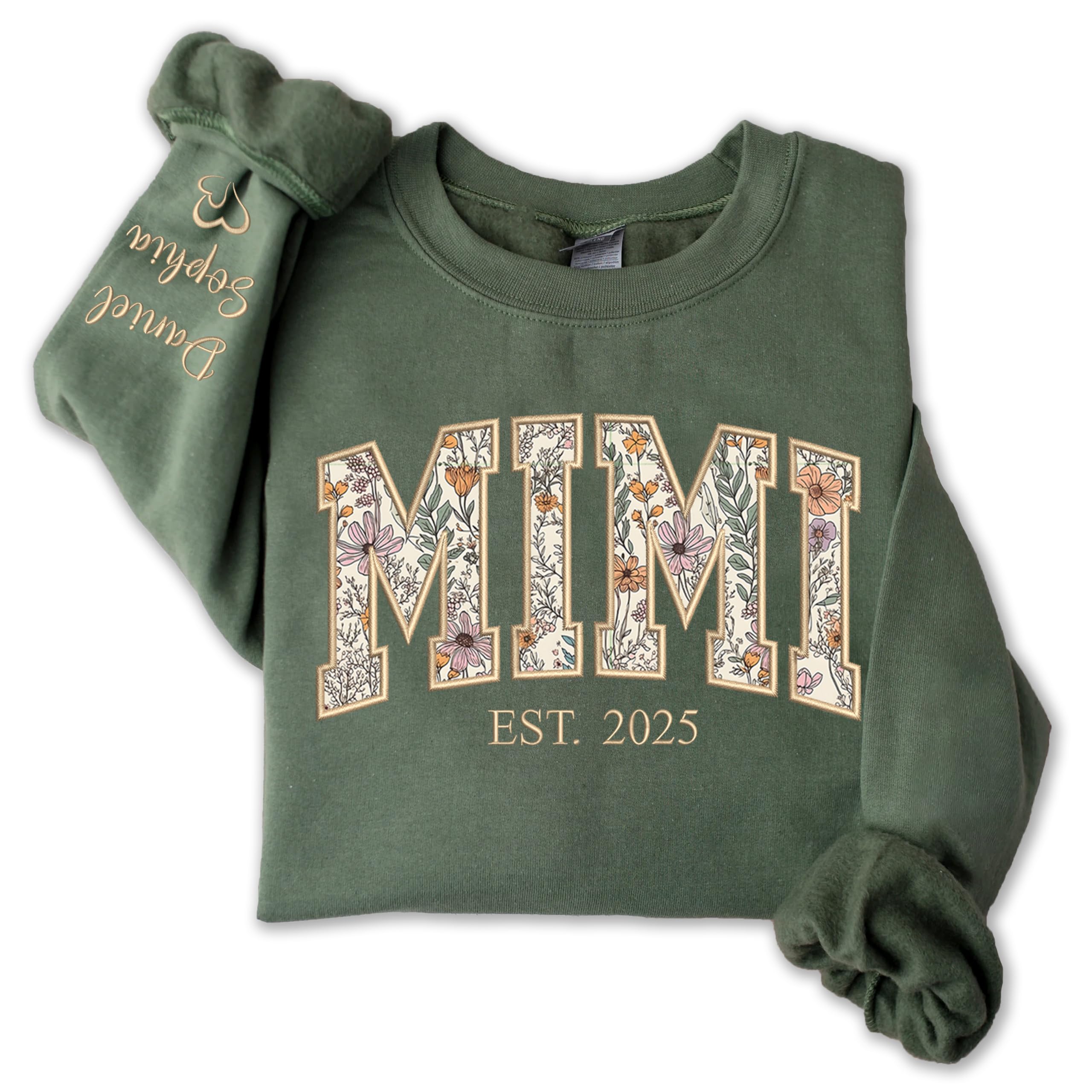Personalized Floral Embroidered Applique Mimi Sweatshirt for Women, Custom Mimi Gifts from Grandkids, Grandma Sweater, Nana Crewneck, Mother's Day Apparel, Grandmother Birthday, Christmas 2026