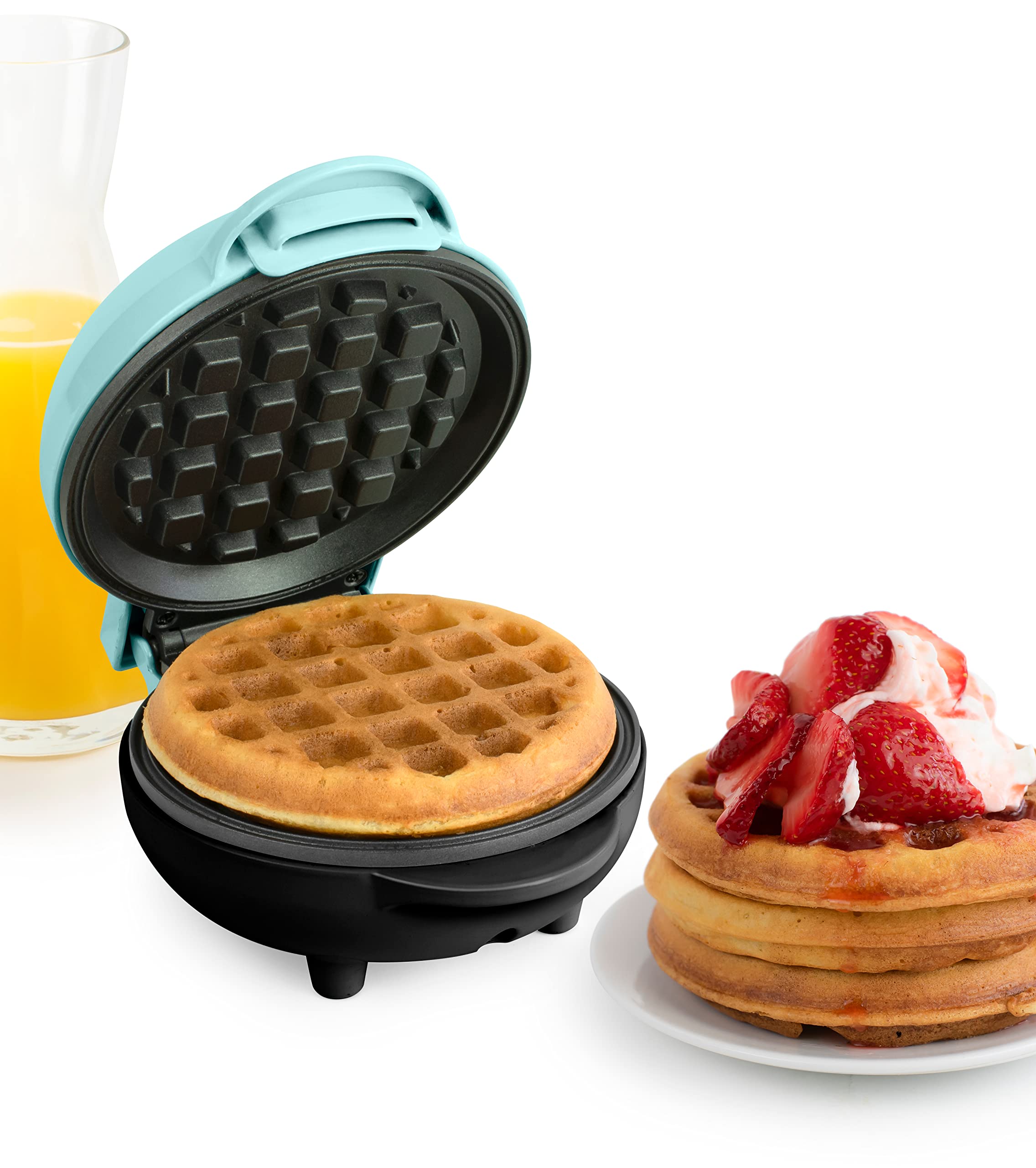 Nostalgia MyMini Personal Electric Waffle Maker, 25mm Cooking Surface, Waffle Iron for Hash Browns, French Toast, Grilled Cheese, Quesadilla, Brownies, Cookies, Aqua