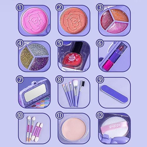 Miniatura 6 de Kit de maquillaje para niños para niñas, lavable, color rosa, juguetes cosméticos reales para niñas, juego de maquillaje seguro para niños, juego de
