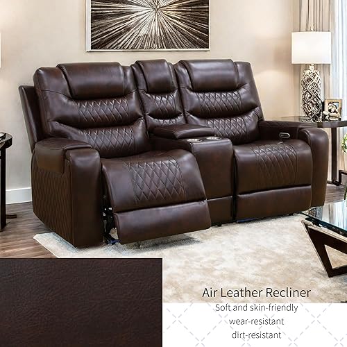 Miniatura 7 de Juego de muebles para sala de Estar, juego de sofá reclinable eléctrico, sillón reclinable de cuero con puertos USB incorporados y almacenamiento.