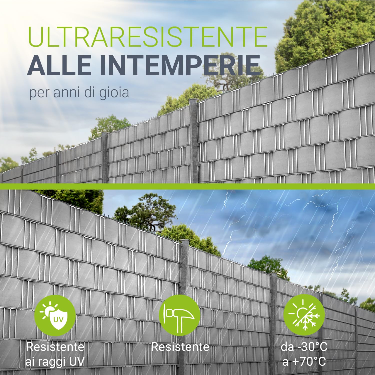 Visiera Per Recinzione DAWIDU Grigia 35m X 19cm &ndash; Strisce Visive Doppia Asta Con Clips