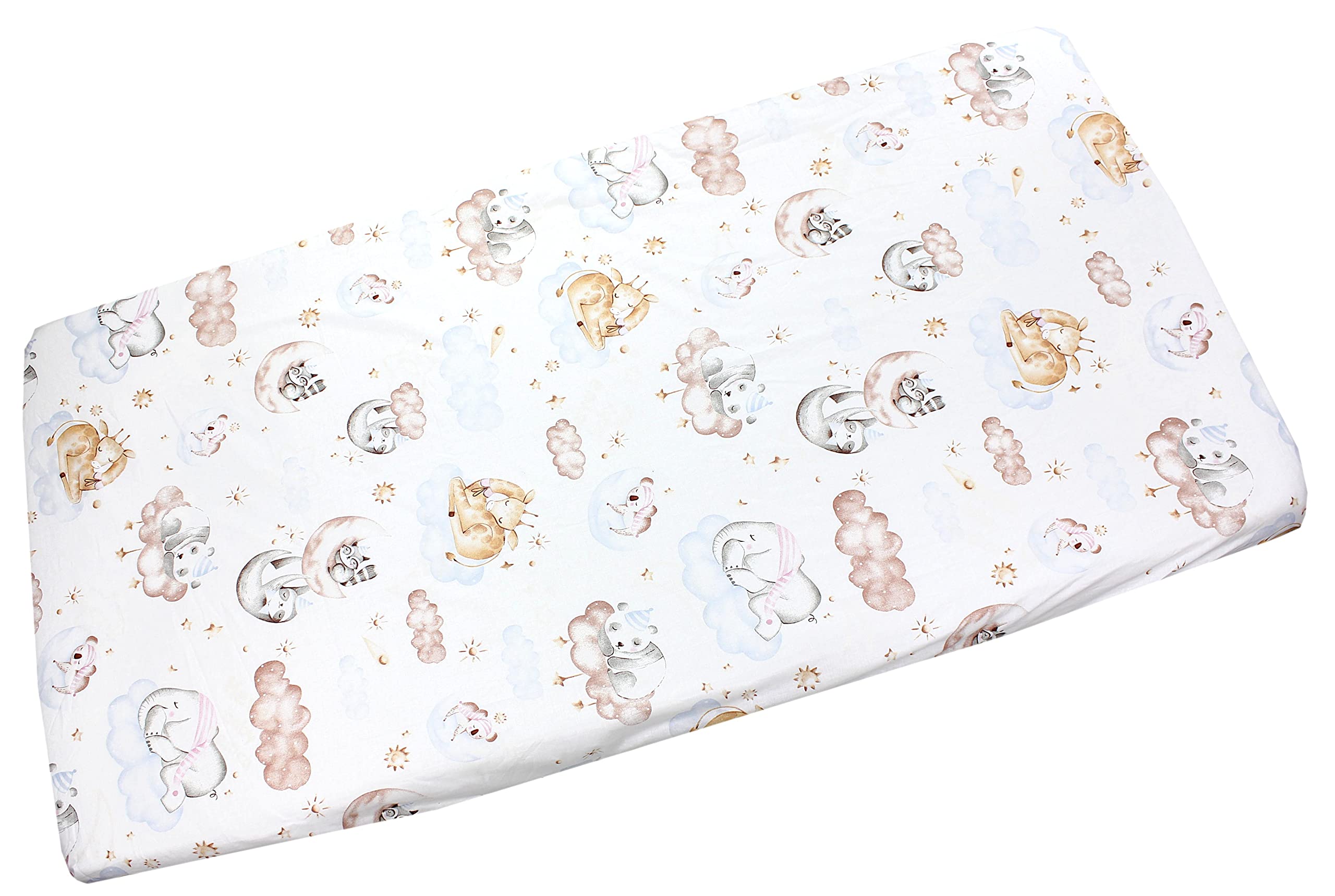 TupTamTupTam Baby Bed Crib Cot Fitted Sheets with Printed Designs, Animals on clouds, 70 x 140 cm