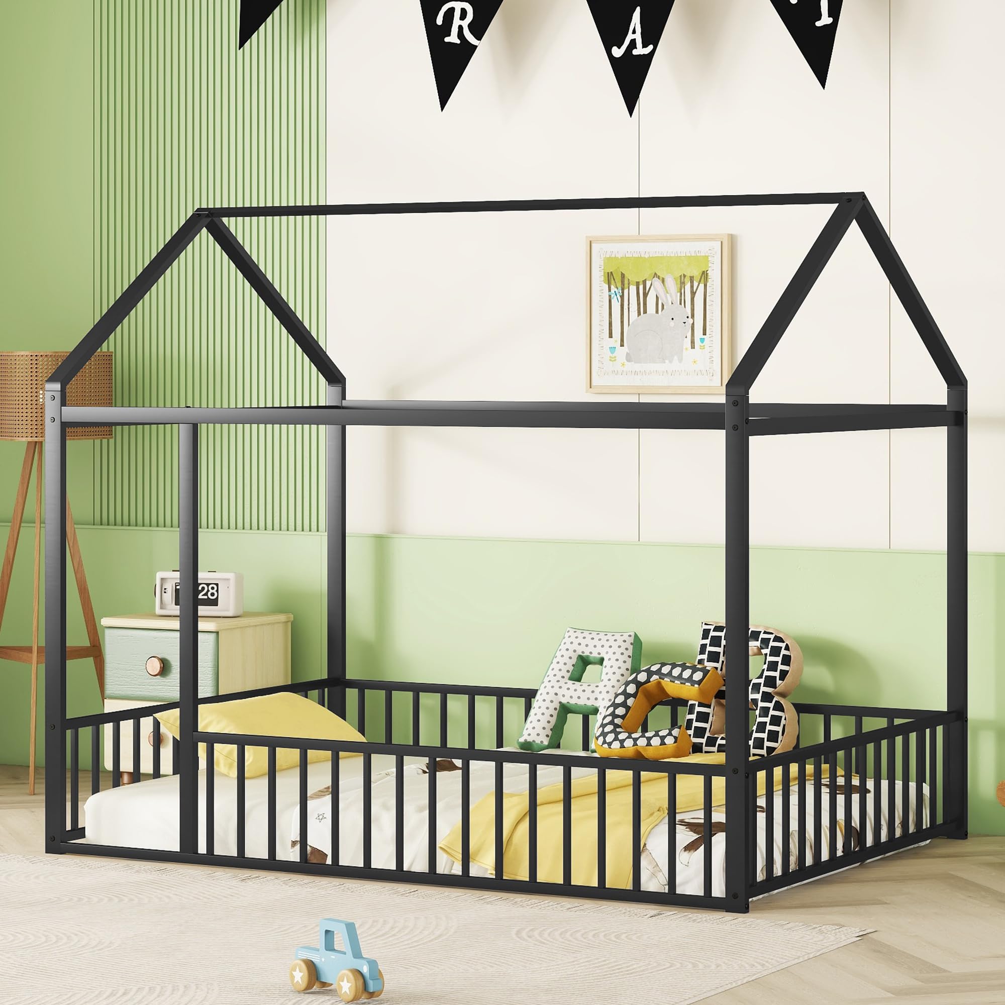Buy Bellemave Full Size Montessori Floor Bed, Metal House Bed Frame ...