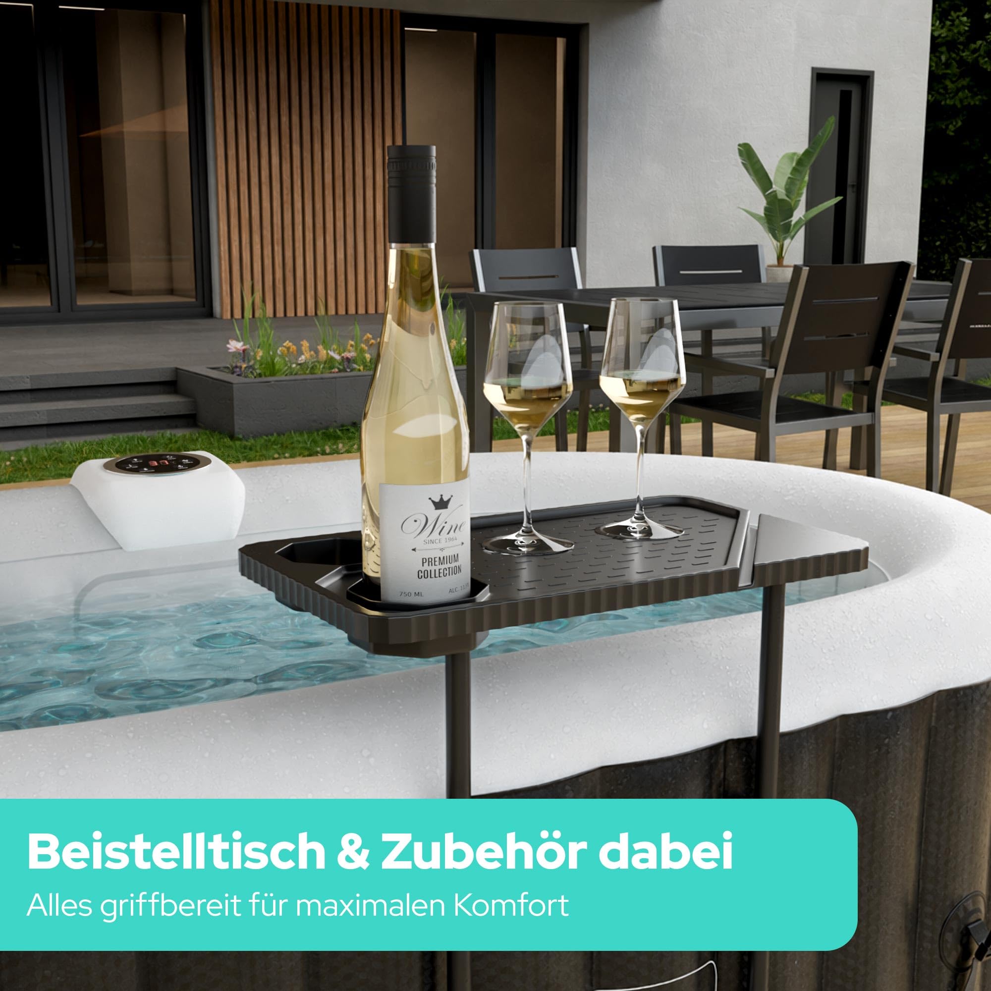 Arebos Whirlpool mit LED Beleuchtung | Aufblasbar | In- & Outdoor | 190x120 cm oval | 2 Personen | 90 Massagedüsen | mit Heizung | 550 Liter | Inkl. Abdeckung | Bubble Spa & Wellness Massage