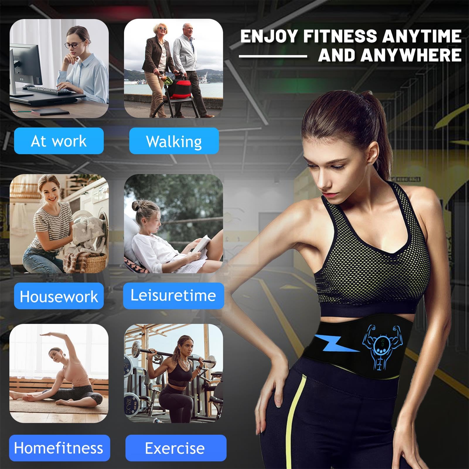 EMS Bauchmuskeltrainer Bauchmuskeltrainer Elektrisch mit 12 Modi & 19 Intensitätsstufen, LCD-Display & USB Wiederaufladba EMS Trainingsgerät für Bauch/Arme/Beine
