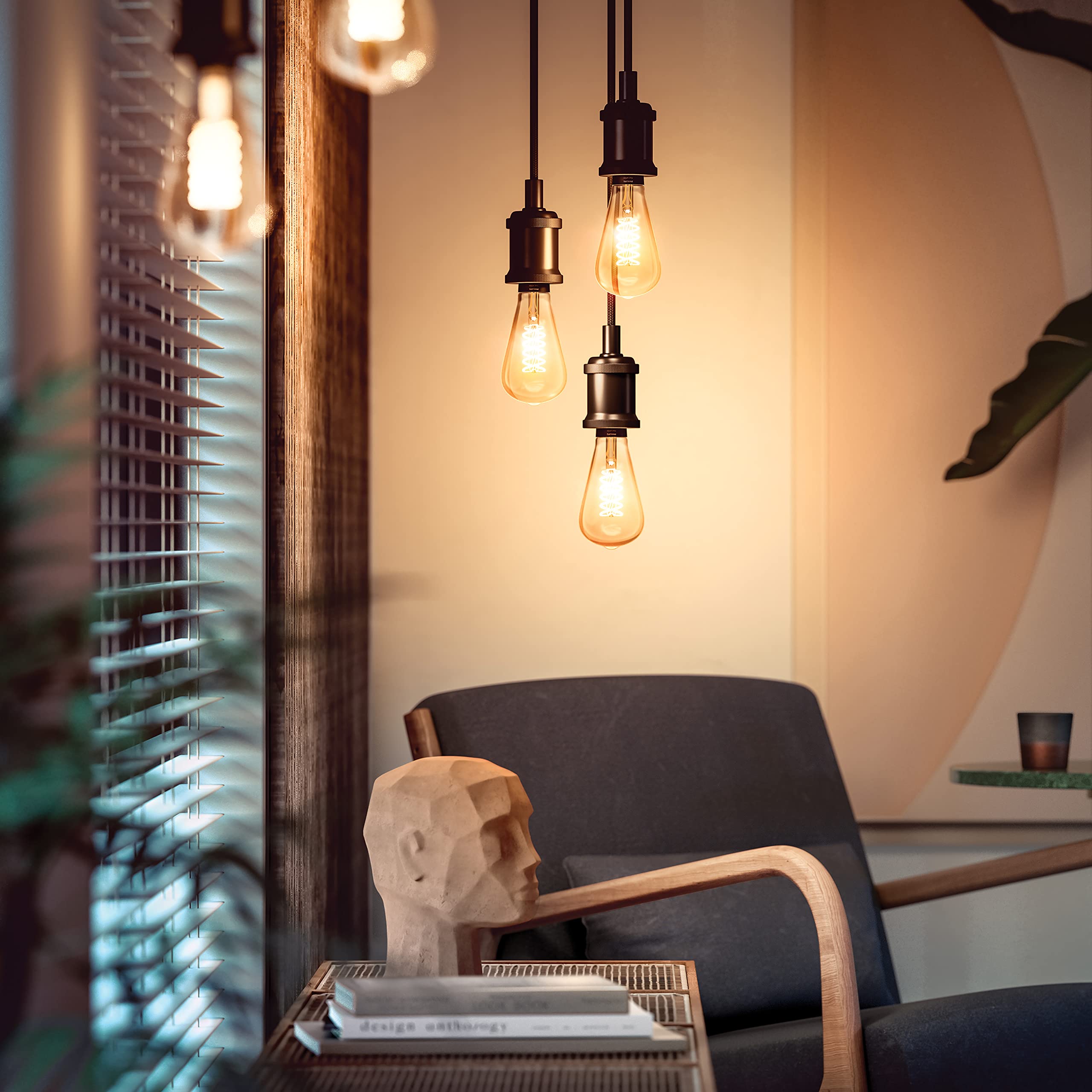 Philips Hue Vorteilspaket - E27 - mit 2 Filament Edison Glühbirnen Klein (ST64) - Warmweißes Licht - inkl. 1 Hue Dimmschalter - Hue White Filament