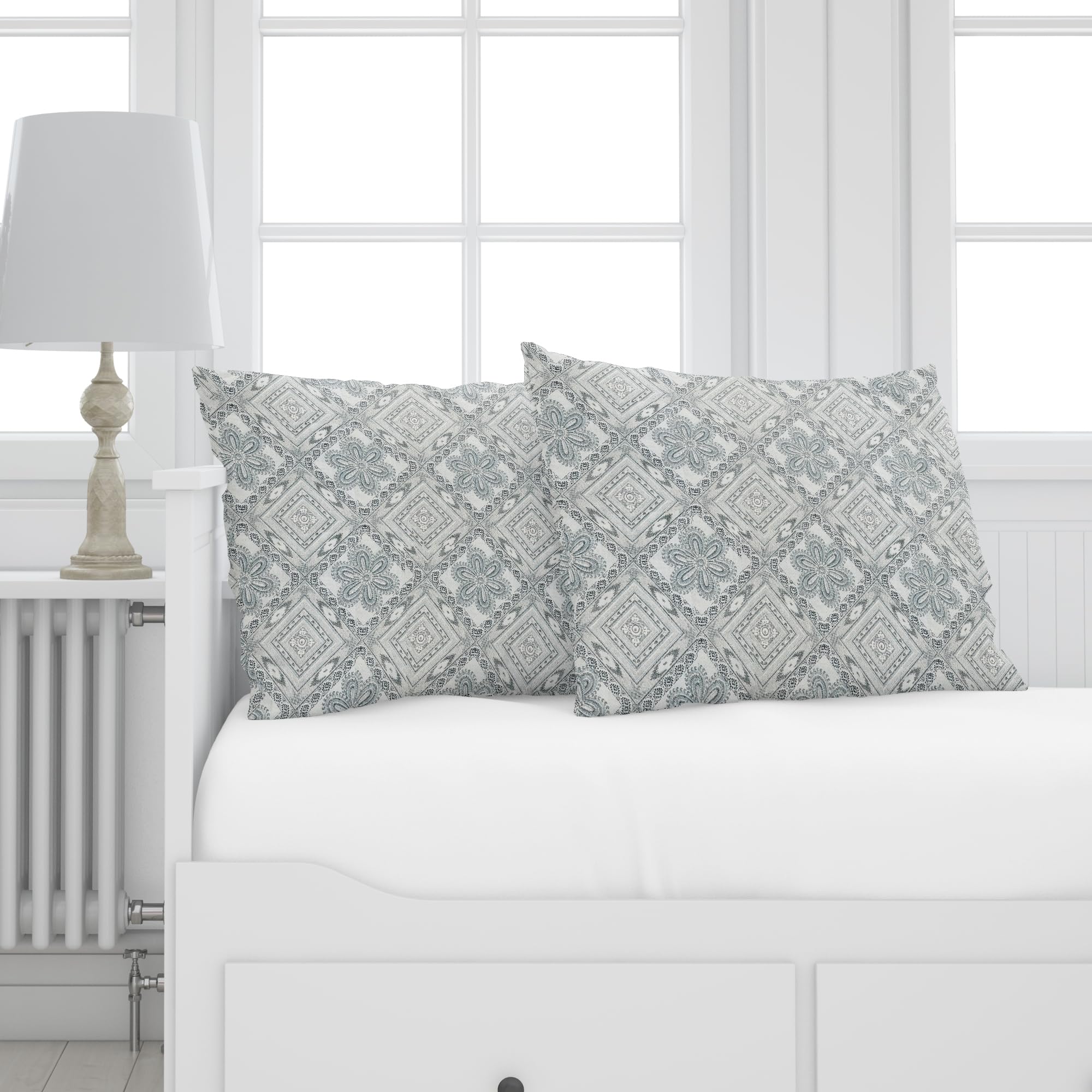 LINENWALAS 100% Cotton Twill King Size Pillow Case Set of 2 | Soft, Breathable & Durable Printed Pillowcases |Premium Cotton Twill Bed Pillow Covers (20x36 Inches, Royal Mosaic)