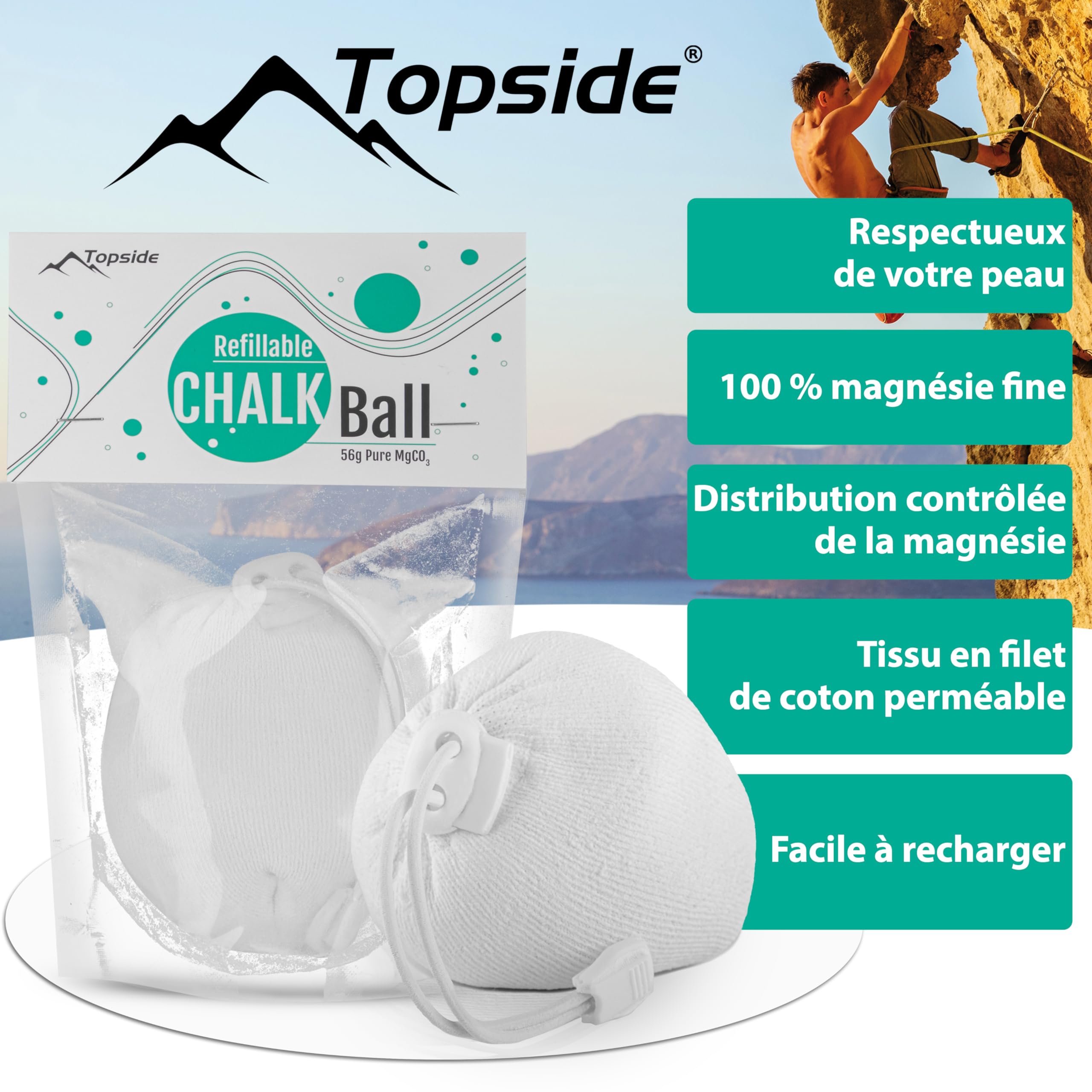 TOPSIDE Boule de Magnésie Rechargeable 56g pour Carbonate de Magnésium