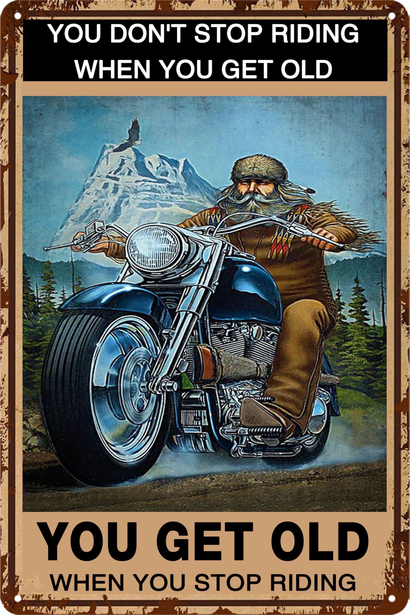 Photo 1 of ***BENT**** Motorcycle Gifts For Men Metal Garage Signs Motorcycle Wall Art Best Gifts For Motorcycle Riders Motorcycle Rider Poster Man Cave Accessories Biker Gifts For Men You Don'T Stop Riding When Get Old Sign Motorcycle Wall Decor 8x12 Inch