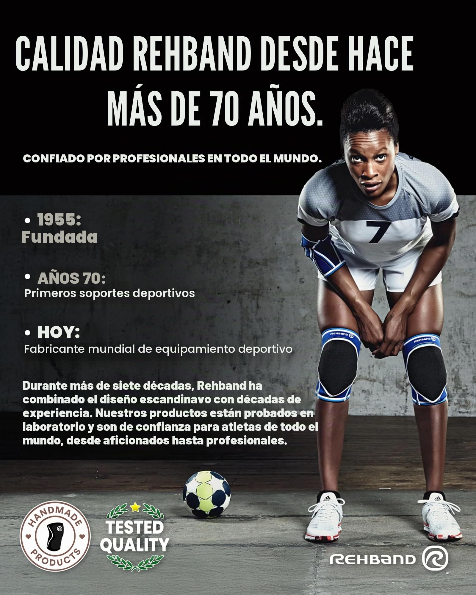 Rehband Rodilleras deportivas de neopreno para voleibol, balonmano y deportes de sala, ajuste ceñido y cómodo, protección de rodilla unisex, negro, 1 par, talla M