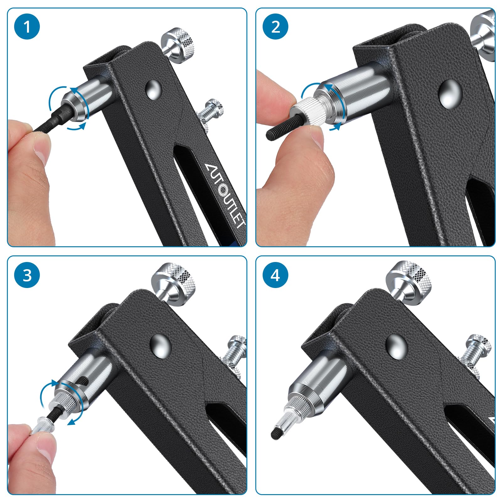 AUTOUTLET - Juego de 86 Pinzas para Tuerca de Remache con Mandriles M3, M4, M5, M6, M8 y 80 Tuercas de Remache, Pinza de remachar roscada de 25,4 cm, Pinza para remachar Ciego, Azul