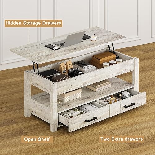 Miniatura 34 de FABATO Mesa auxiliar extragrande de 47.2 pulgadas, mesa de centro grande con cajones de almacenamiento, compartimento oculto, mesa central elevadora