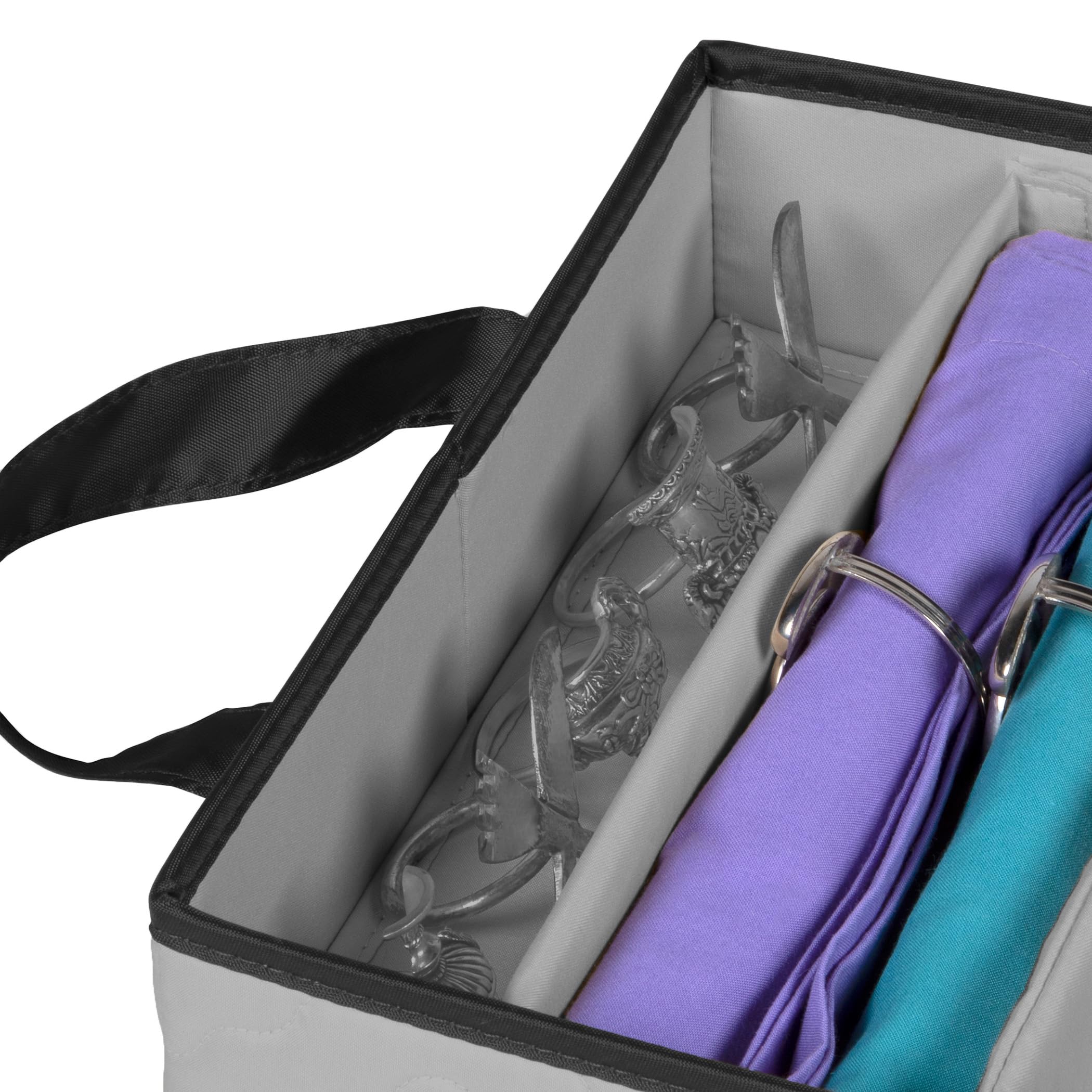 Besteck-Aufbewahrungskoffer – robuste Besteck-Aufbewahrungsbox mit 5 Fächern mit abnehmbarem Deckel und leicht zu tragenden Griffen – große Kapazität hält Ihr Besteck organisiert und geschützt – Grau