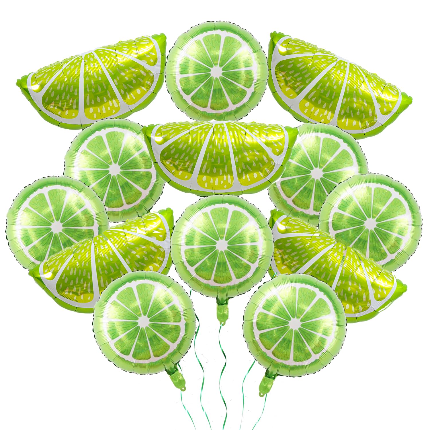 13Pcs Fruit Lime Balloons Large Green Lemon Foil Round Mylar Balloons for Summer Party Baby Shower Autumn Fruit Theme Decorations