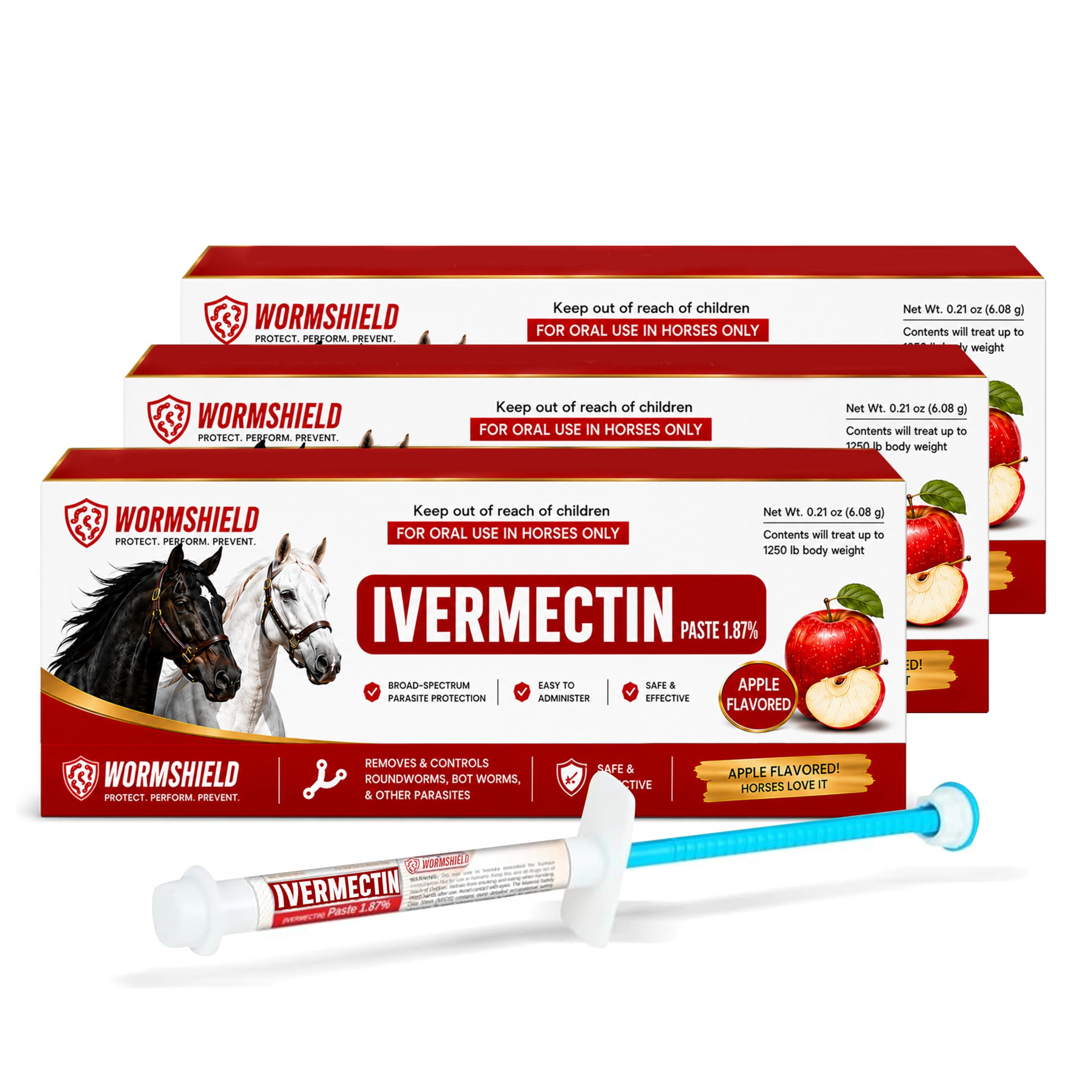 Ivermectin Horse Paste 1.87% – Apple Flavored Oral Horse – 6.08g Tube Treats Horses Up to 1,250 lbs [Pack-3]
