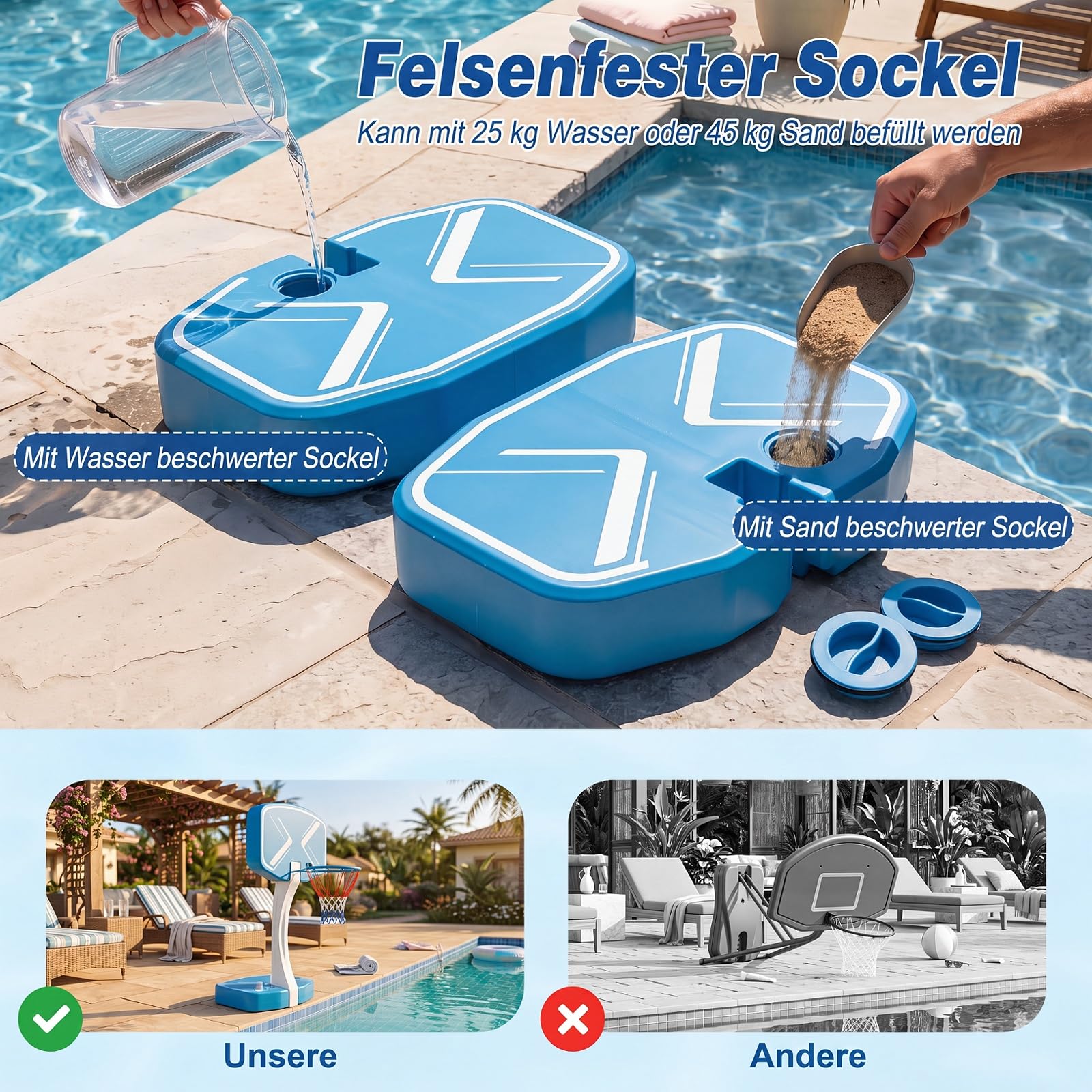 COSTWAY 2 in 1 Pool Basketballkorb & Volleyballnetz Set