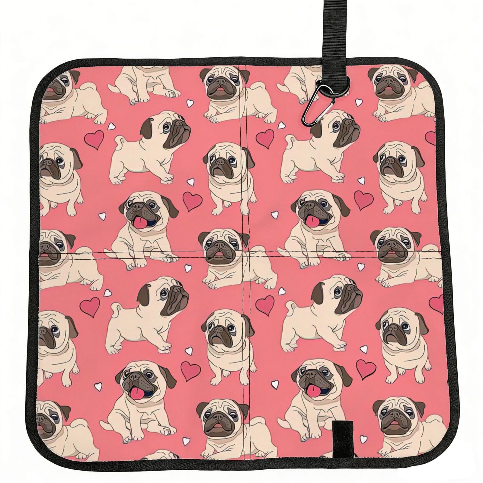 OKFSTY Funny Cartoon Pug Puppy Dog Print Fold Away Seat Cushion Portable Outdoor Pad Polyester Bleacher Bench Mat Travel Picnic Pad