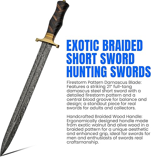 Miniatura 2 de Szco Supplies Espada trenzada exótica de acero de Damasco, marrón, 22 pulgadas