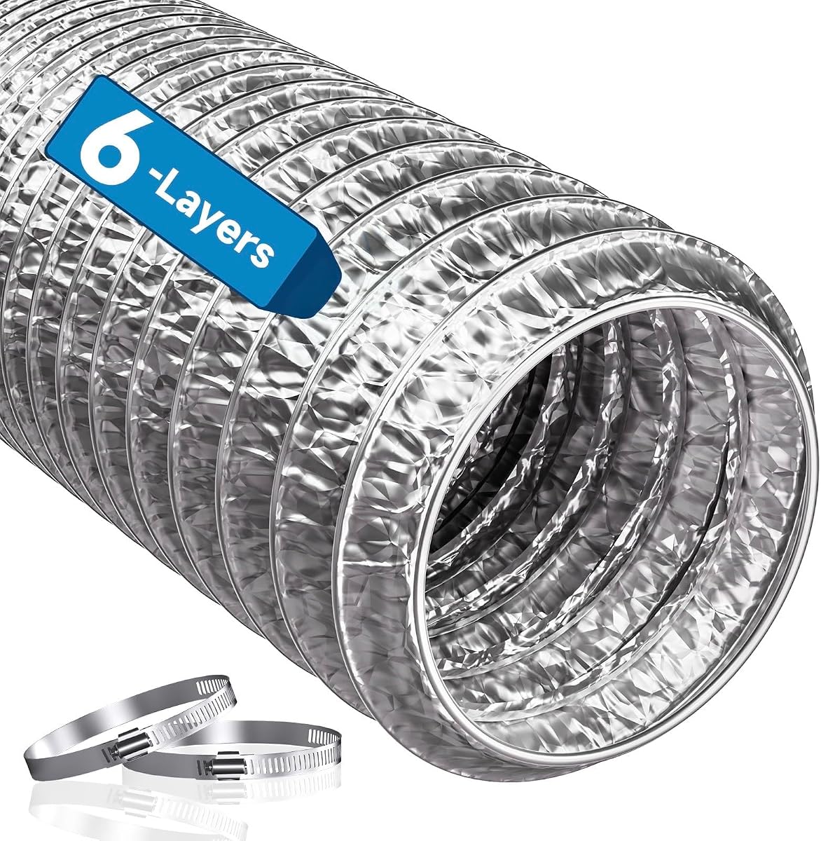 Hon&Guan 6-Layer Thickened 150mm / 6 Inch Flexible Aluminium Foil Ventilation Ducting, 2m Extendable Heating & Vent Hose for Tumble Dryer, Grow Tent and Heater