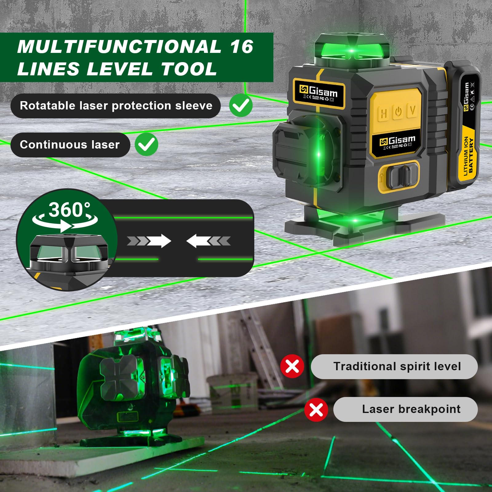 Gisam Laser Level - 360° Rotating & 16 Line -2