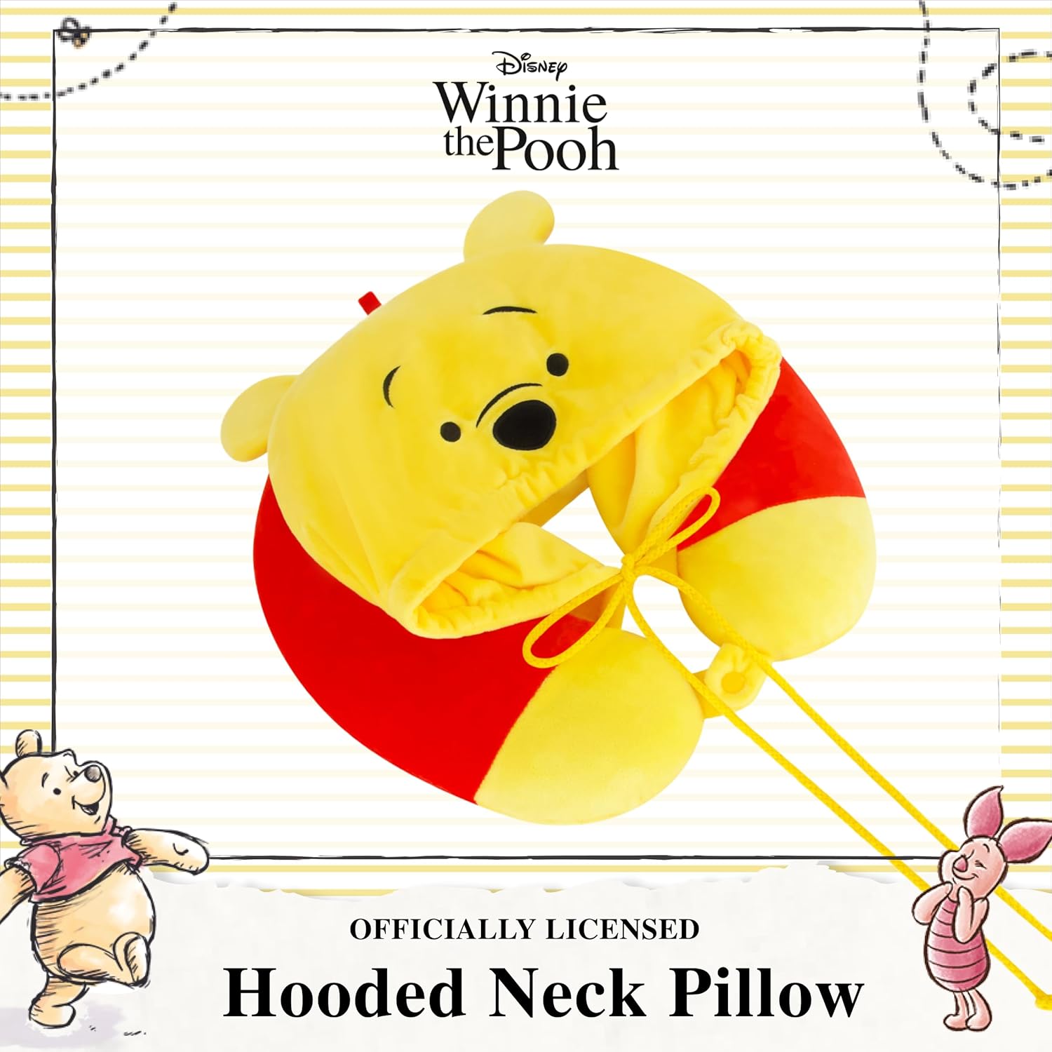 Disney Winnie The Pooh Hooded Neck Pillow, Memory Foam Travel Accessories for Airplane, Car, and Office, Comfortable and Breathable, Orange