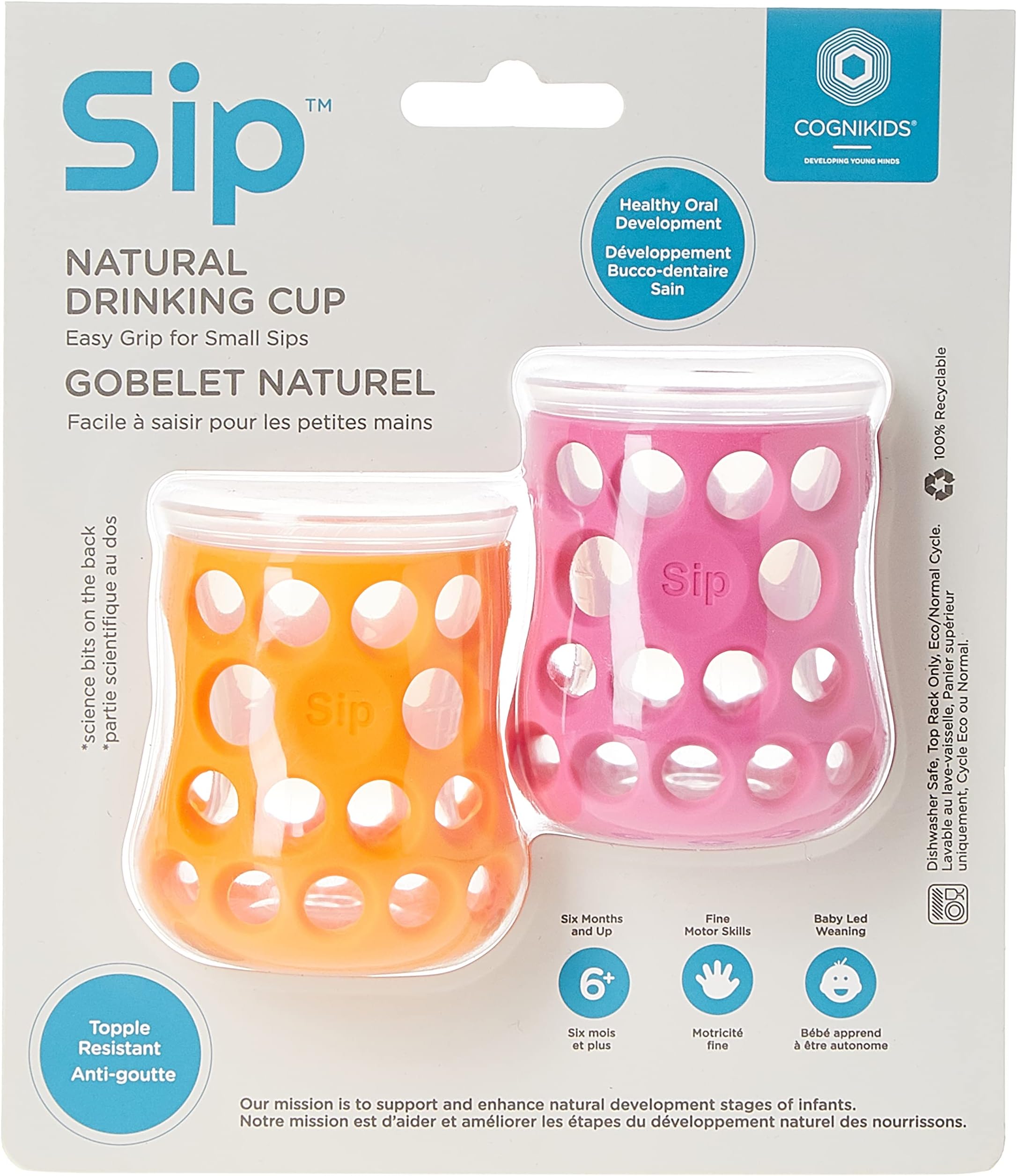 Cognikids Sip Natural Drinking Cup - Easy Grip for Small sips - Tangerine/Flamingo