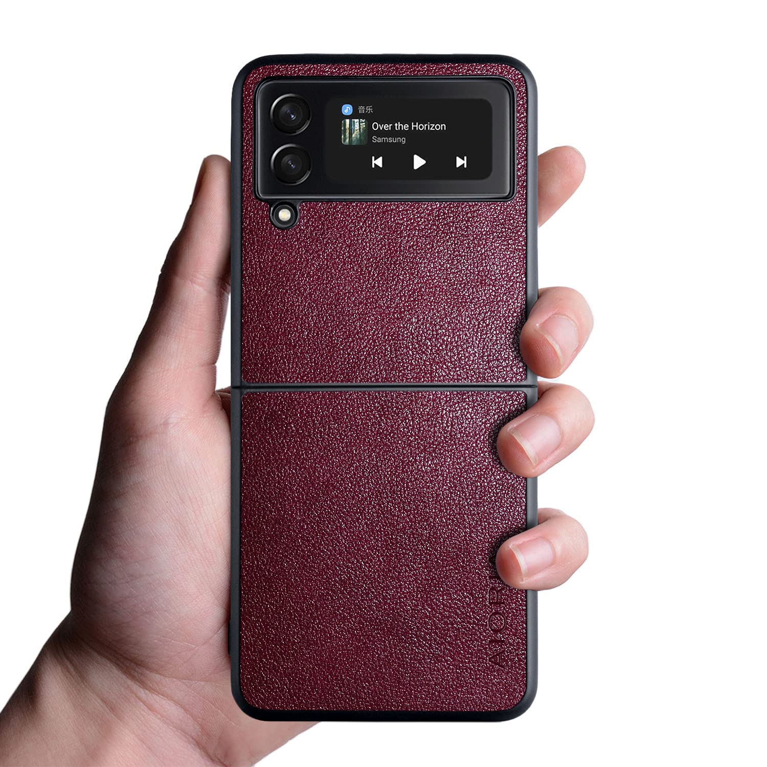 for Samsung Galaxy Z Flip3 Case, 6.7 inch Premium PU Leather Phone Cover Retro Design Full Protective case for Samsung Galaxy Z Flip 3 5G (Dark Red)