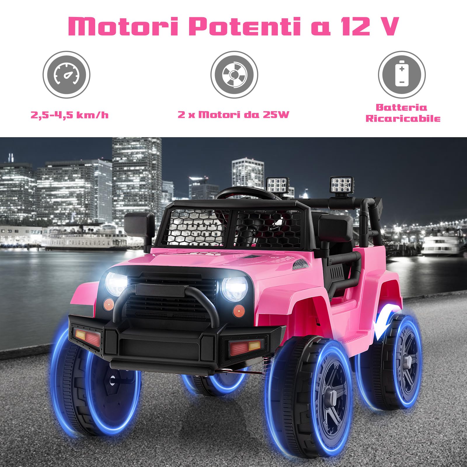 COSTWAY 12V Auto per Bambini con Telecomando, Macchina Elettrica con Fari Luminosi, Musica, Porta USB e Aux, Velocità 2,5-4,5 km/h, Regalo per Bambini 3-7 Anni (Rosa)