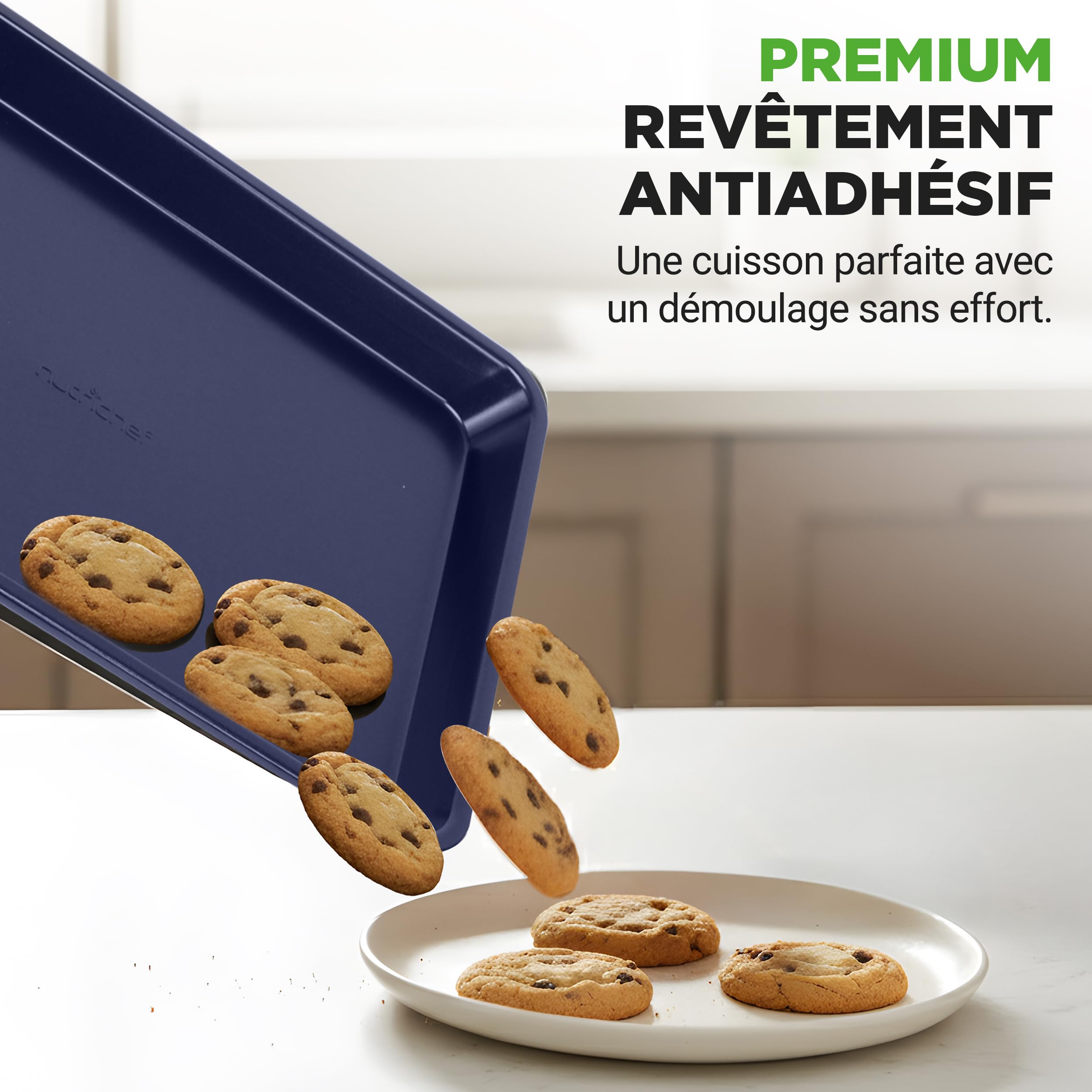 NutriChef set de moules à pâtisserie 6 pièces antiadhésifs – Plaques de cuisson en acier allié avec revêtement diamant, compatibles four jusqu’à 230 °C, couleur bleu diamant