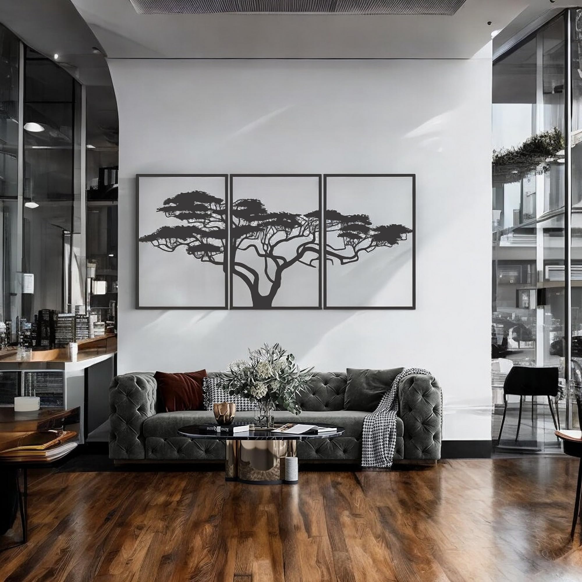 Tubibu Árbol de la Vida Decoración de Pared Mural Metal Negro 3D Moderna Cuadros para Hogar Oficina Dormitorio Salón (Africano, L)