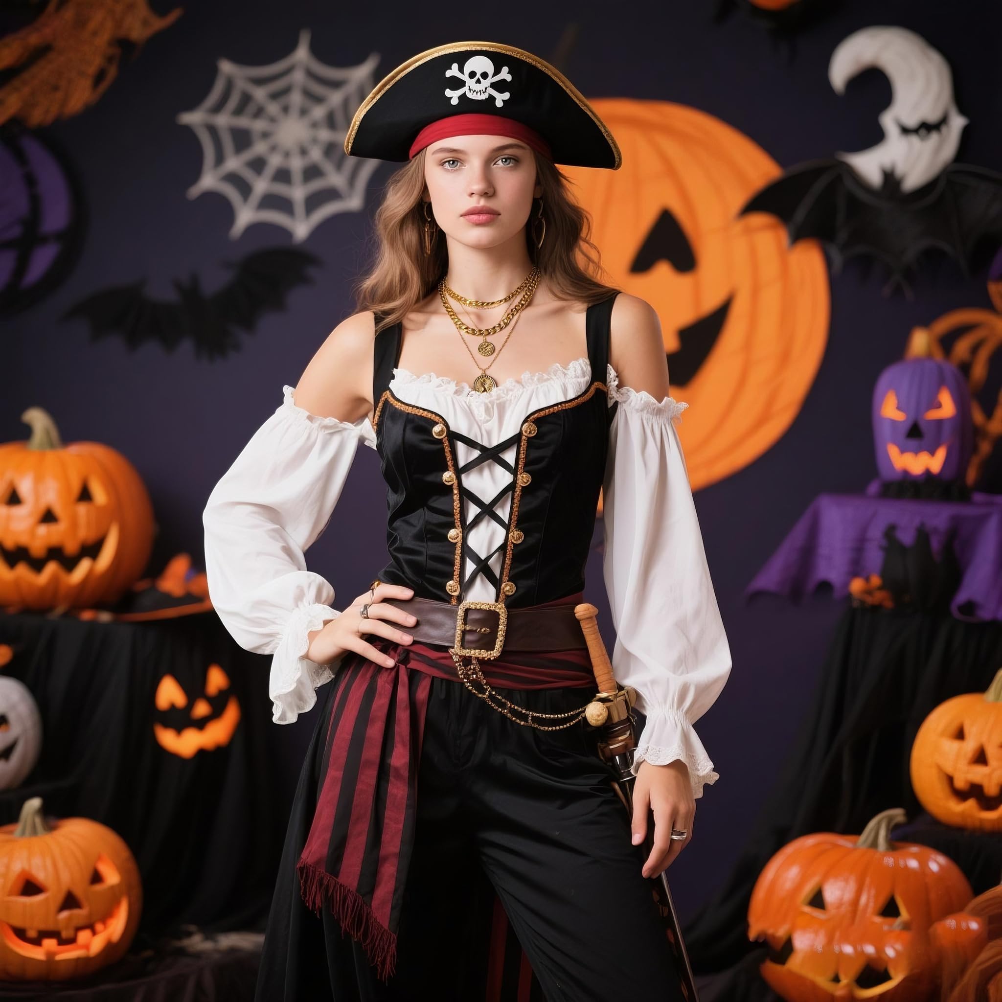 Gold Pirate Necklace for Women Layered Chunky Pirate Costume Jewelry Hip Hop 80s 90s Coin Pendant Necklace Halloween Pirate Costume Accessories