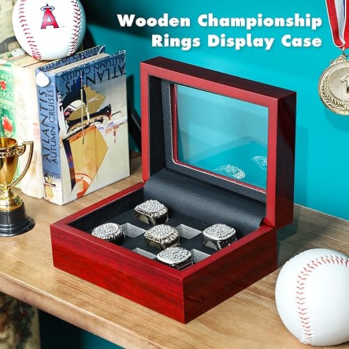 Miniatura 2 de Caja de exhibición de anillo de campeonato, caja de exhibición de anillo de béisbol, estuche de trofeos para múltiples anillos, anillos deportivos