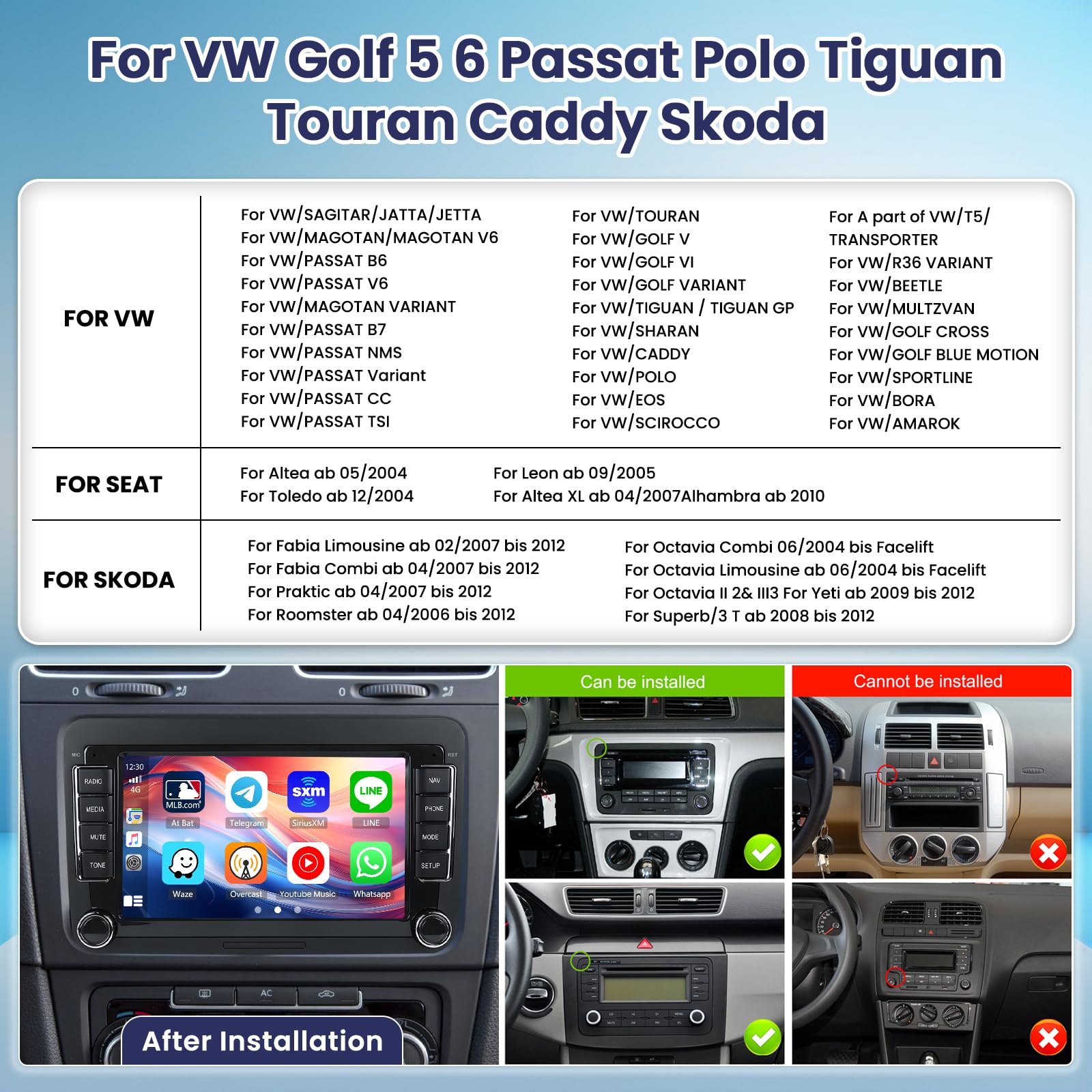 Roinvou 7'' 4+64GB Autoradio Android 15 pour VW Golf 5 6 Passat Polo
