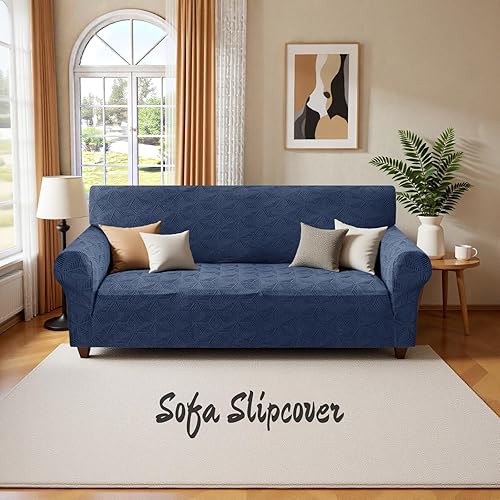 Miniatura 8 de YEMYHOM 1 funda elástica para sofá de 3 cojines, funda de sofá jacquard con parte inferior elástica antideslizante, funda gruesa, protector de