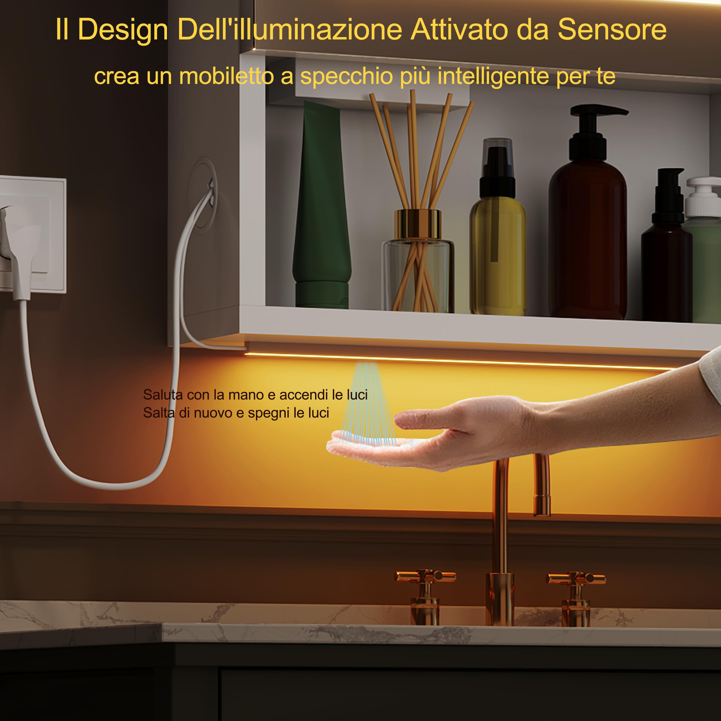 Specchio Bagno Contenitore con illuminazione e Antiappannamento Armadietto Bagno a Parete con indicazione di orologio e temperatura, Presa e 4 scomparti portaoggetti per il Bagno 47 * 80 * 16 cm