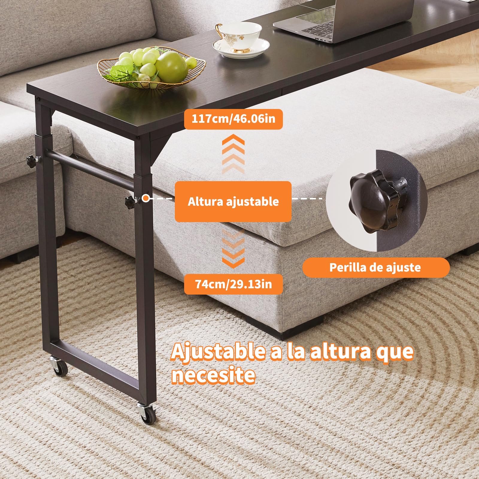 Aibiju Mesa de Cama con Ruedas, Escritorio móvil con Altura Ajustable, Mesa con Ruedas, Mesa para portátil, para Dormitorio, Sala de Estar, Oficina,Negro YD-BT001B