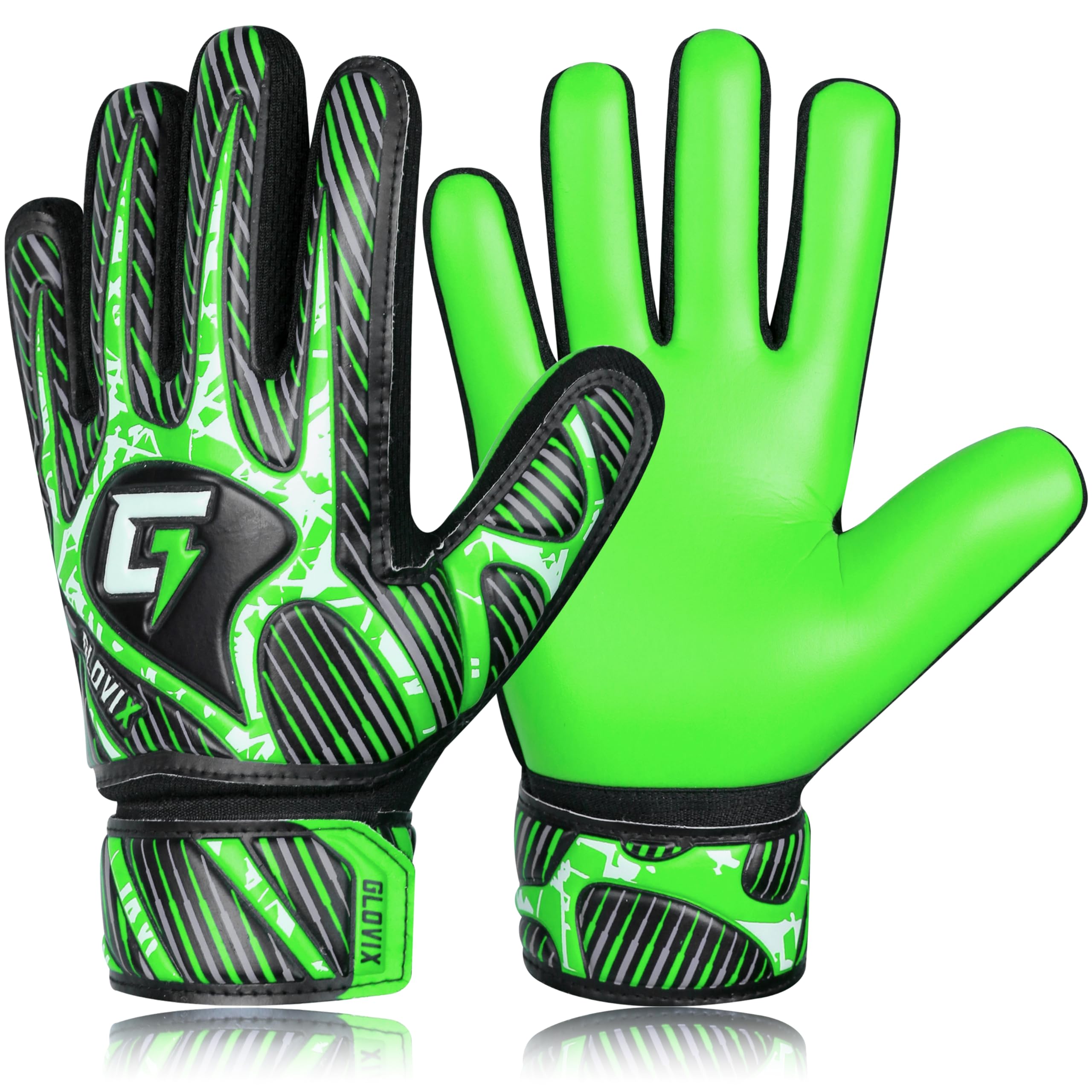 GLOVIX Kids Goalkeeper Gloves–Youth & Junior Football Goalie Gloves with Strong Grip,Breathable Mesh & Durable Palm–Boys Soccer Glove for Training (GREEN, Size 8 (M/L))