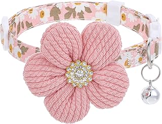 Adjustable Cat Collar with Flowers, Collar Bell for Cats, Cat Collar with Safety Clasp, Cute Pink Petals Cat Collar for Cat Girls and Boys product image
