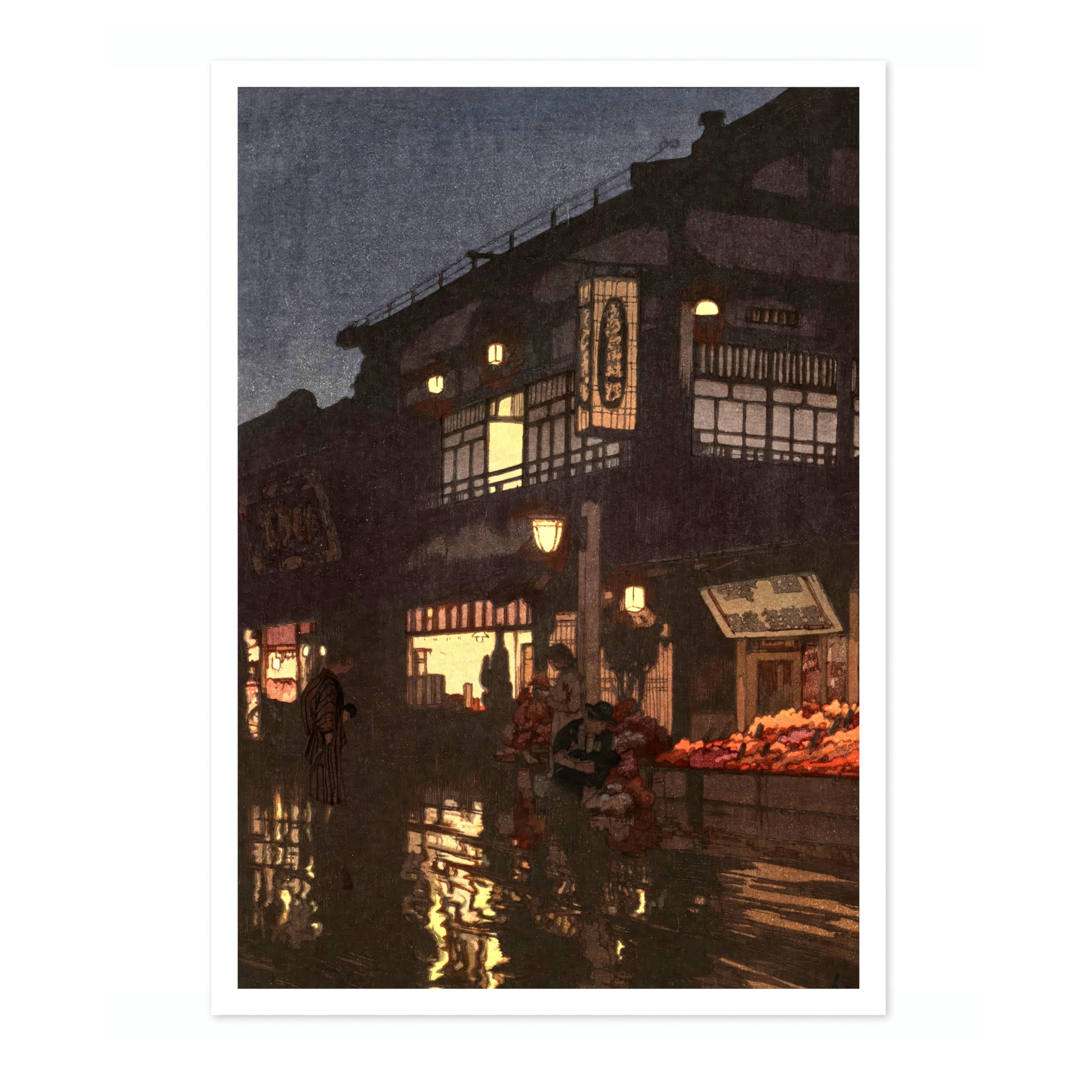 Kagurazaka Street After A Night In The Rain Hiroshi Yoshida Poster, Japanese Woodblock Ukiyo-E Print, Vintage Art Picture Painting Wall Art Exhibition, Archival Matte, 50x70cm (Print Only) - 50x70cm — image 1