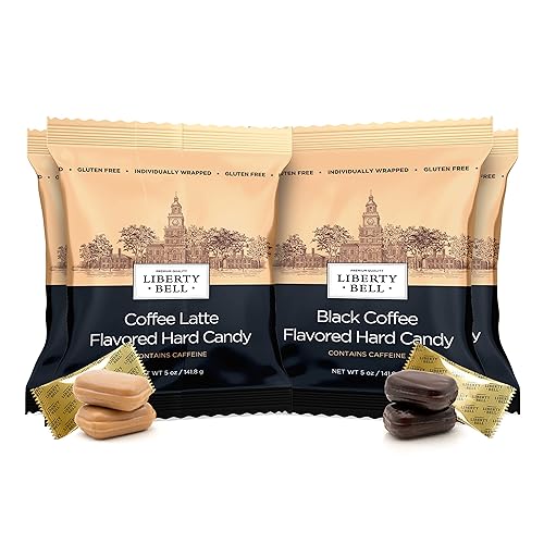 Liberty Bell Caramelo duro con sabor a café negro y café con leche, envuelto individualmente, bolsa de 5 onzas (4 unidades)