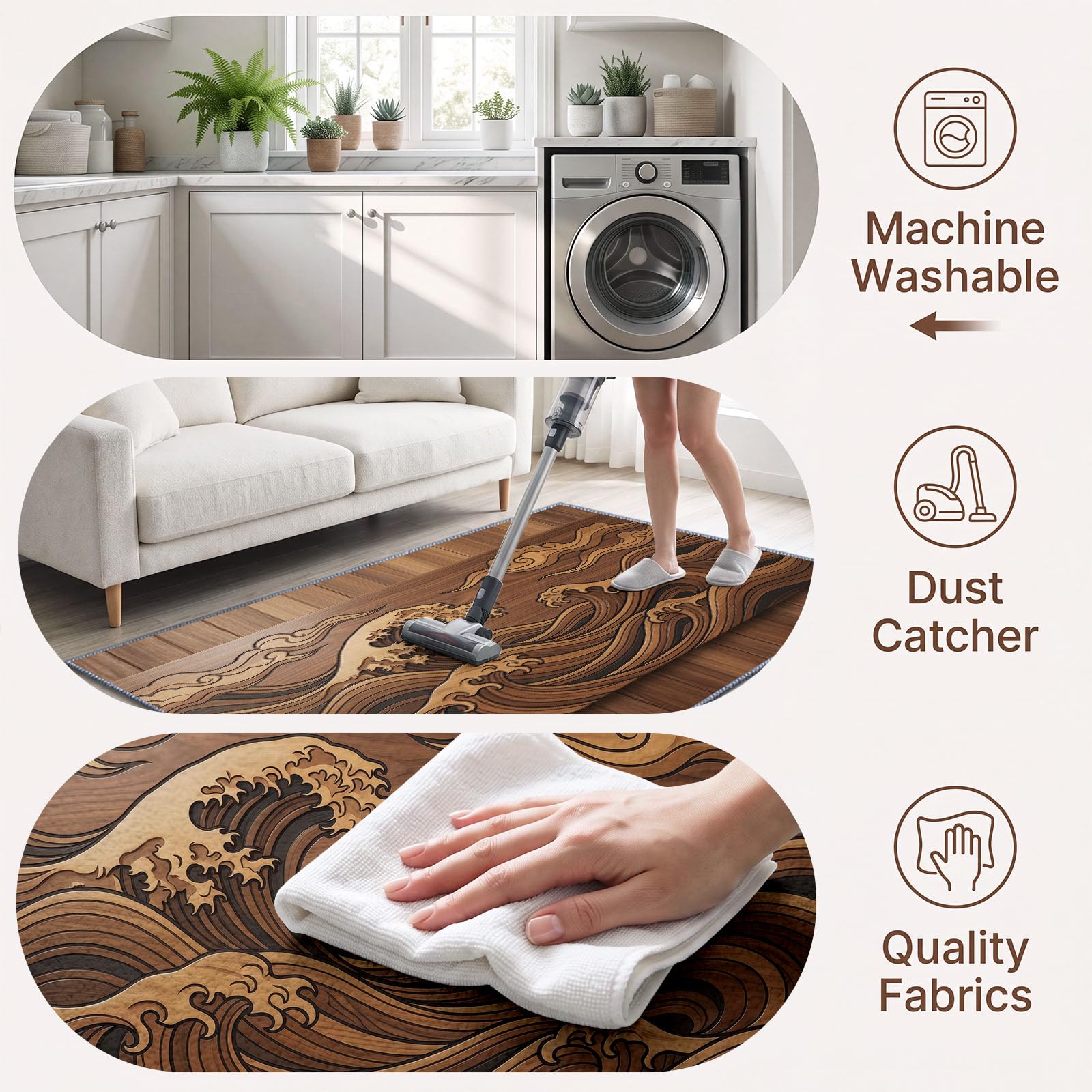 Générique Tapis Salon Paysage Océan Vagues Imitation Bois 160 x 230 cm, Lavable en Machine Tapis de Sol Oriental Doux Antidérapant pour Entree Interieur, Chambre, Salle à Manger