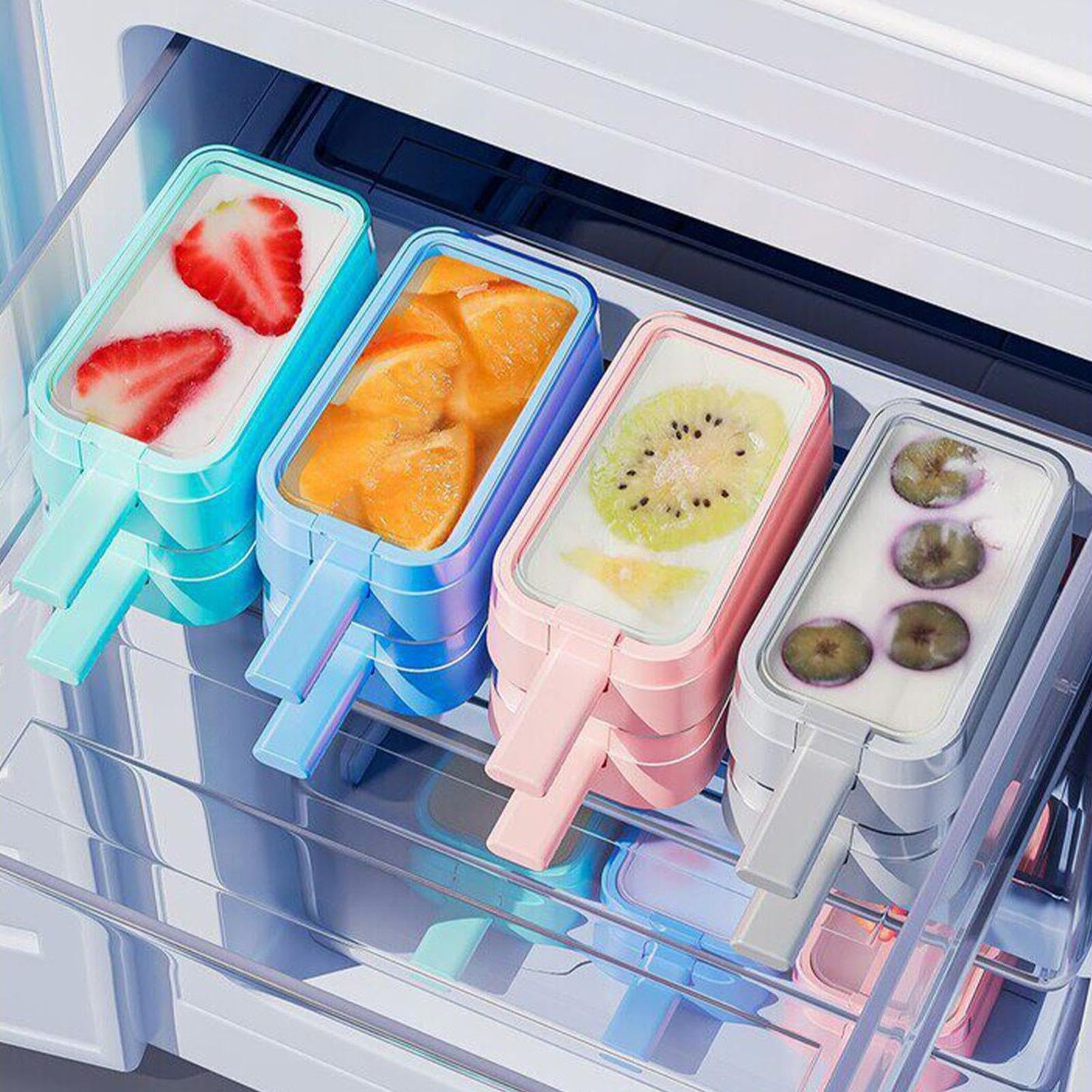Set di 4 stampi per cubetti di ghiaccio, antiaderenti, facili da staccare, riutilizzabili, per alimenti, dessert, feste, estate, congelatore e frigorifero