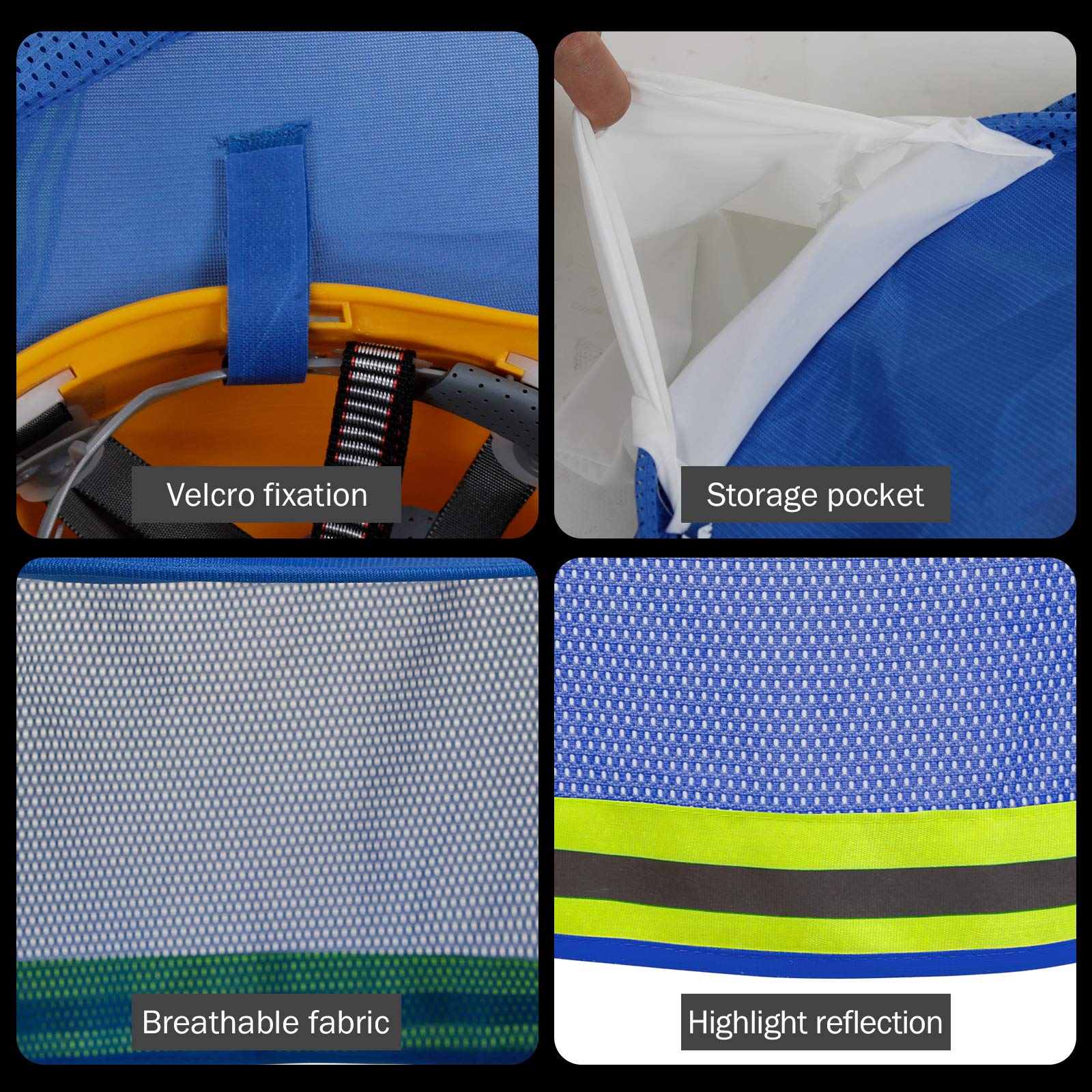 Parasole per casco rigido, visiera ad alta visibilità per il collo con striscia riflettente, accessori per caschi, tesa completa, uomo e donna (casco rigido non incluso), blu, confezione da 4