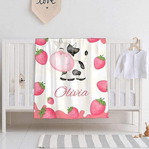 Miniatura 3 de Manta de bebé personalizada con nombre, manta de bebé personalizada de vaca para niñas y niños, regalo de cumpleaños, Navidad, manta de recepción de
